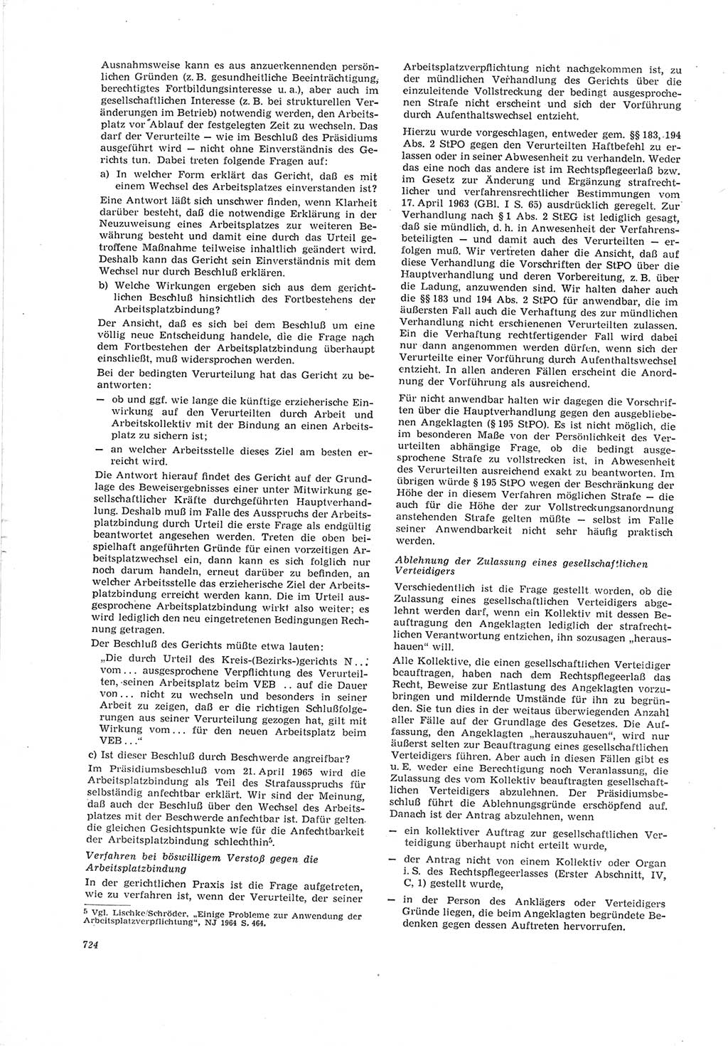 Neue Justiz (NJ), Zeitschrift für Recht und Rechtswissenschaft [Deutsche Demokratische Republik (DDR)], 19. Jahrgang 1965, Seite 724 (NJ DDR 1965, S. 724)