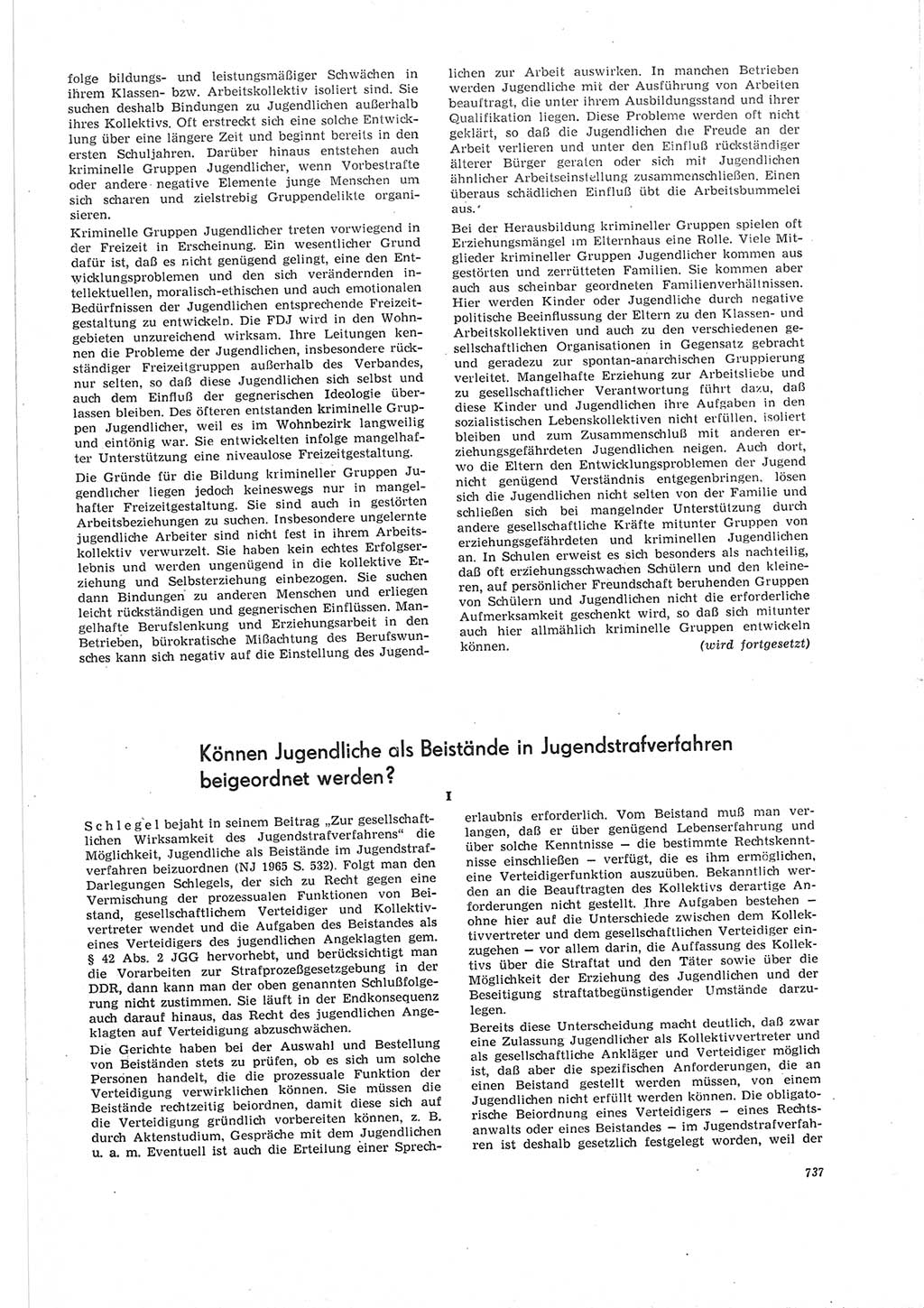 Neue Justiz (NJ), Zeitschrift für Recht und Rechtswissenschaft [Deutsche Demokratische Republik (DDR)], 19. Jahrgang 1965, Seite 737 (NJ DDR 1965, S. 737)