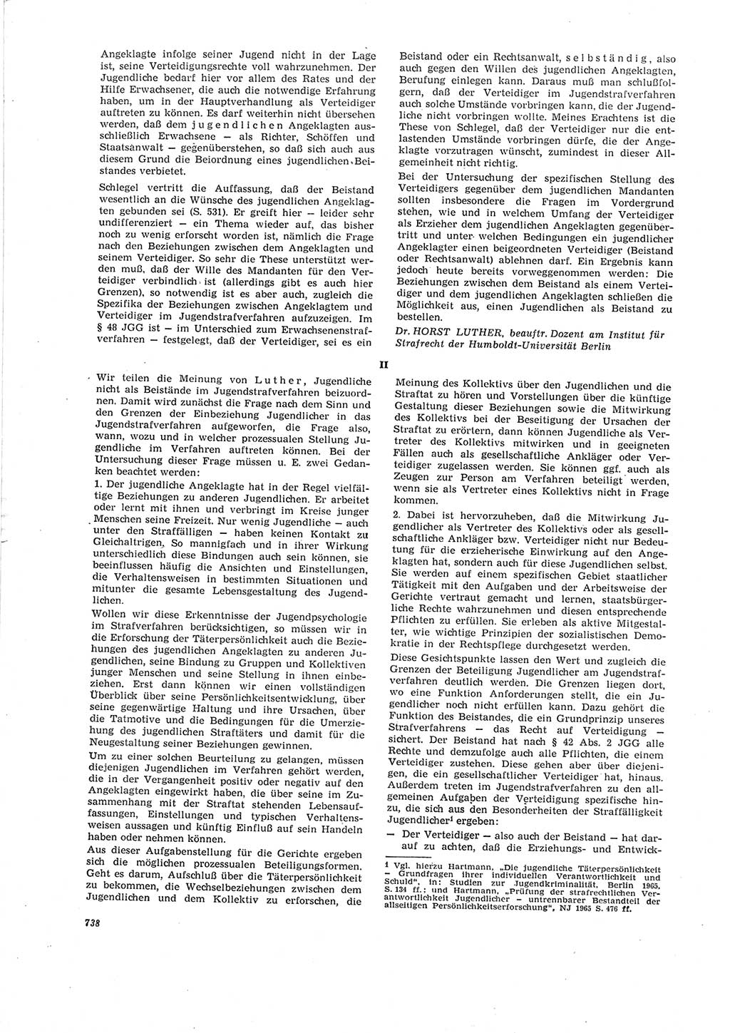 Neue Justiz (NJ), Zeitschrift für Recht und Rechtswissenschaft [Deutsche Demokratische Republik (DDR)], 19. Jahrgang 1965, Seite 738 (NJ DDR 1965, S. 738)