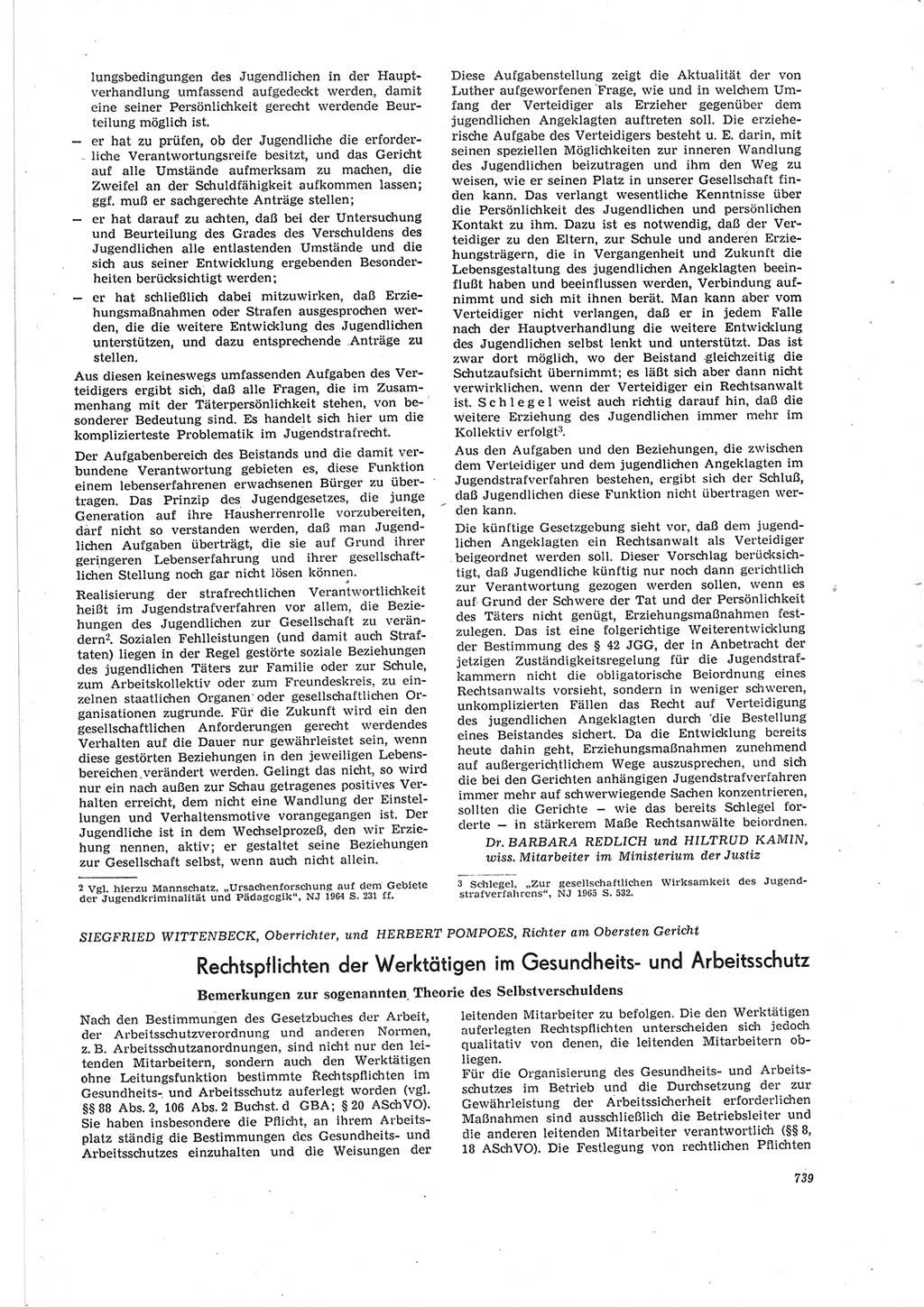 Neue Justiz (NJ), Zeitschrift für Recht und Rechtswissenschaft [Deutsche Demokratische Republik (DDR)], 19. Jahrgang 1965, Seite 739 (NJ DDR 1965, S. 739)