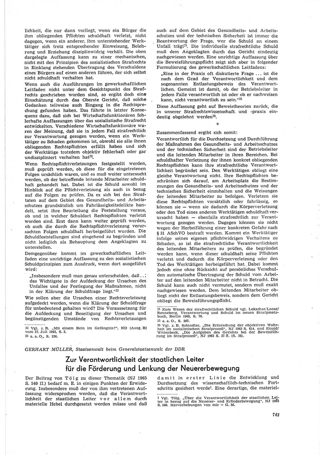 Neue Justiz (NJ), Zeitschrift für Recht und Rechtswissenschaft [Deutsche Demokratische Republik (DDR)], 19. Jahrgang 1965, Seite 743 (NJ DDR 1965, S. 743)