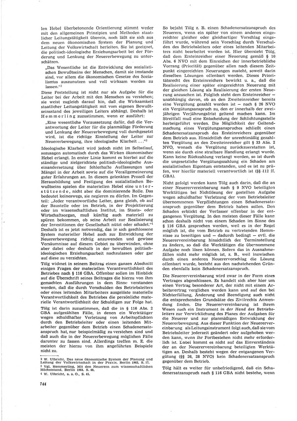 Neue Justiz (NJ), Zeitschrift für Recht und Rechtswissenschaft [Deutsche Demokratische Republik (DDR)], 19. Jahrgang 1965, Seite 744 (NJ DDR 1965, S. 744)