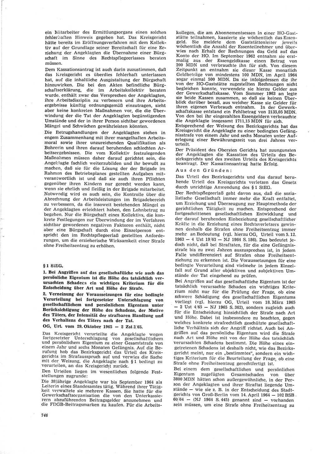 Neue Justiz (NJ), Zeitschrift für Recht und Rechtswissenschaft [Deutsche Demokratische Republik (DDR)], 19. Jahrgang 1965, Seite 746 (NJ DDR 1965, S. 746)