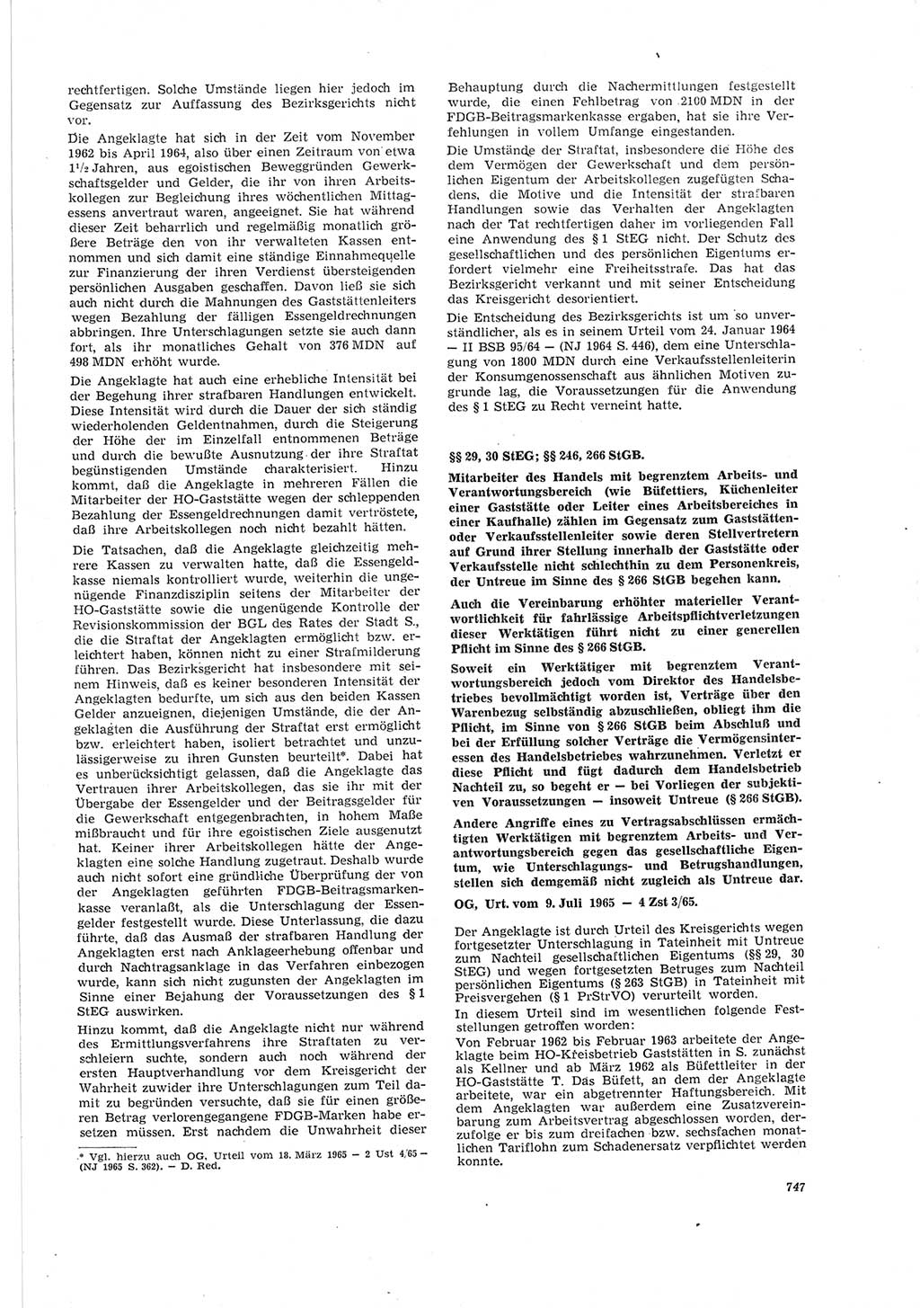 Neue Justiz (NJ), Zeitschrift für Recht und Rechtswissenschaft [Deutsche Demokratische Republik (DDR)], 19. Jahrgang 1965, Seite 747 (NJ DDR 1965, S. 747)