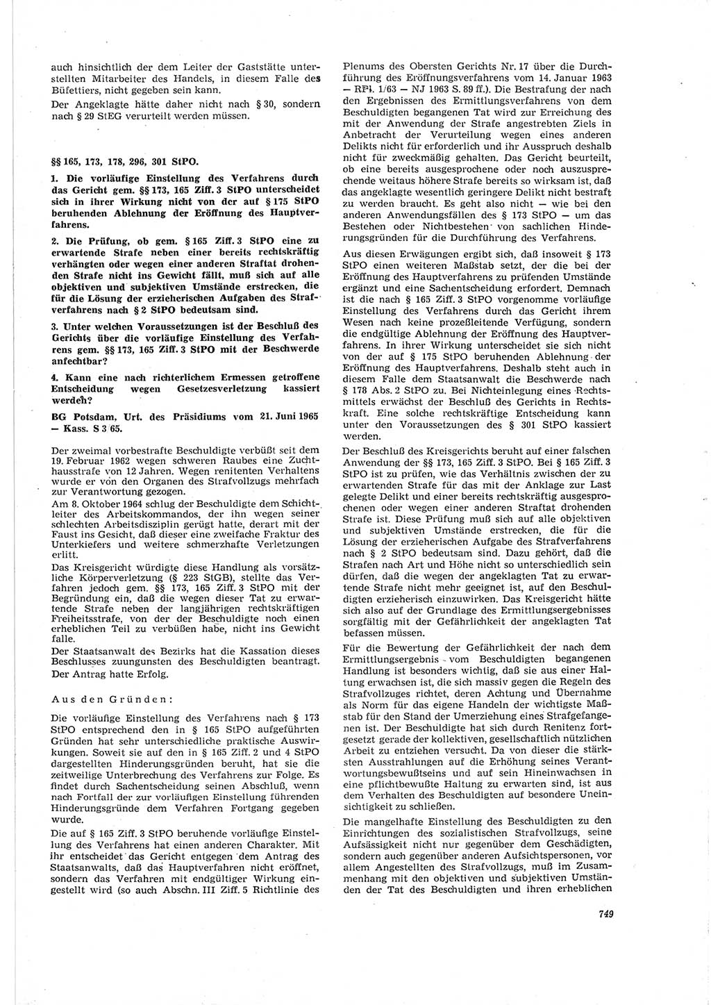 Neue Justiz (NJ), Zeitschrift für Recht und Rechtswissenschaft [Deutsche Demokratische Republik (DDR)], 19. Jahrgang 1965, Seite 749 (NJ DDR 1965, S. 749)
