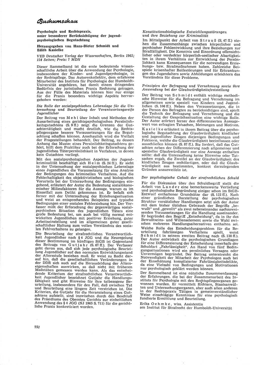 Neue Justiz (NJ), Zeitschrift für Recht und Rechtswissenschaft [Deutsche Demokratische Republik (DDR)], 19. Jahrgang 1965, Seite 752 (NJ DDR 1965, S. 752)