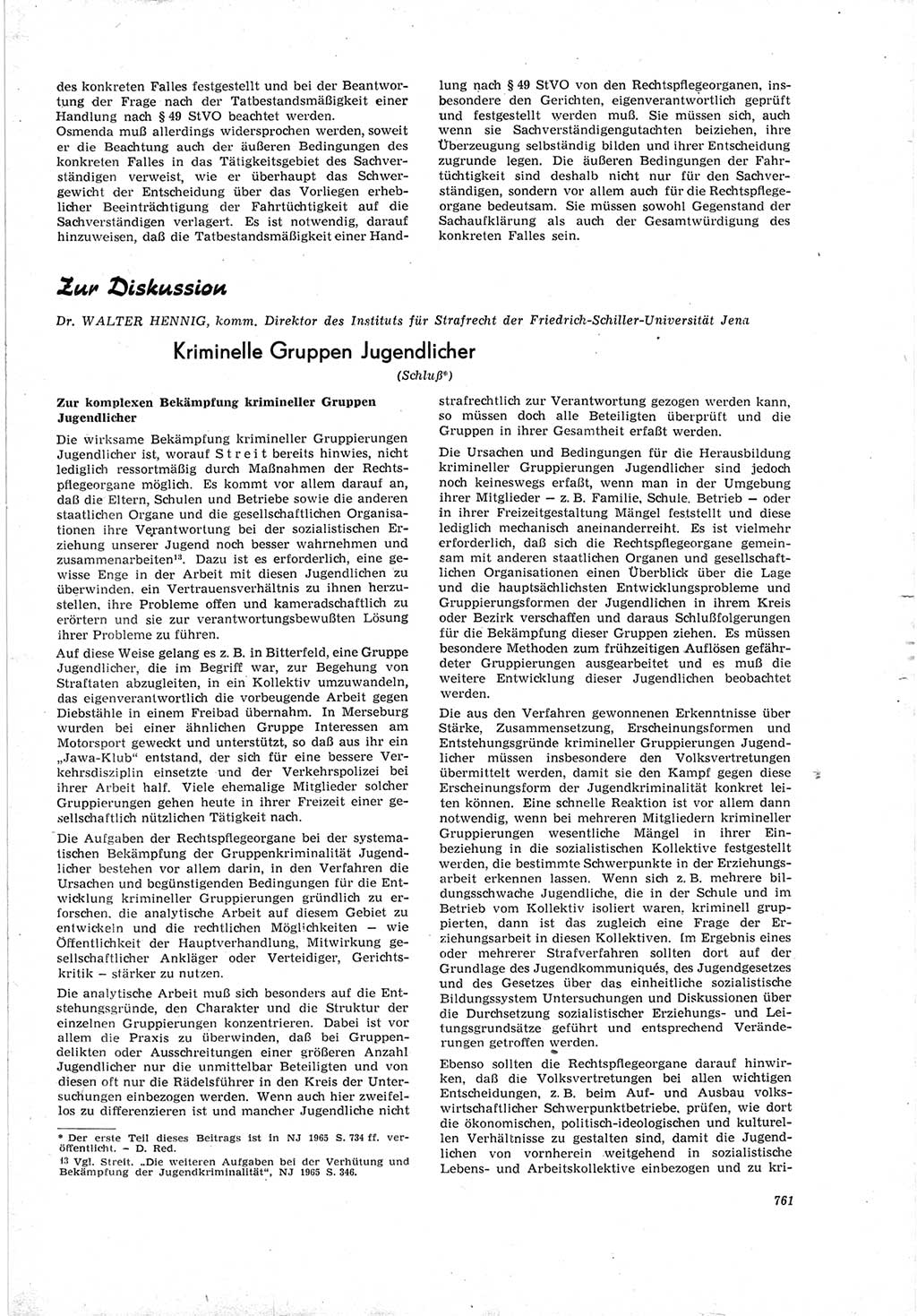 Neue Justiz (NJ), Zeitschrift für Recht und Rechtswissenschaft [Deutsche Demokratische Republik (DDR)], 19. Jahrgang 1965, Seite 761 (NJ DDR 1965, S. 761)