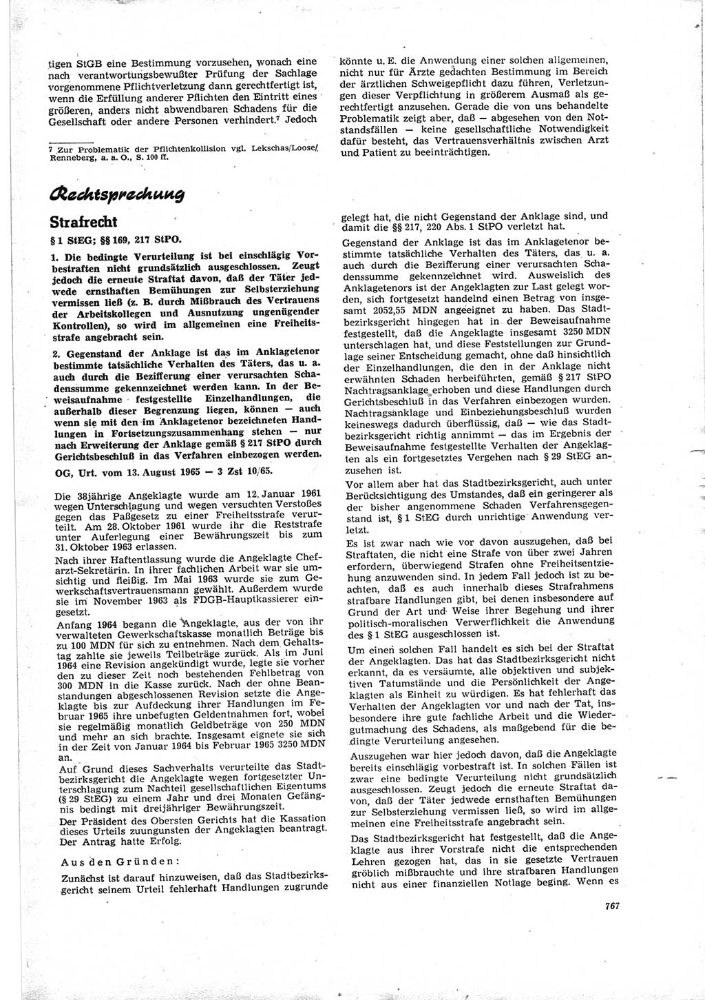 Neue Justiz (NJ), Zeitschrift für Recht und Rechtswissenschaft [Deutsche Demokratische Republik (DDR)], 19. Jahrgang 1965, Seite 767 (NJ DDR 1965, S. 767)