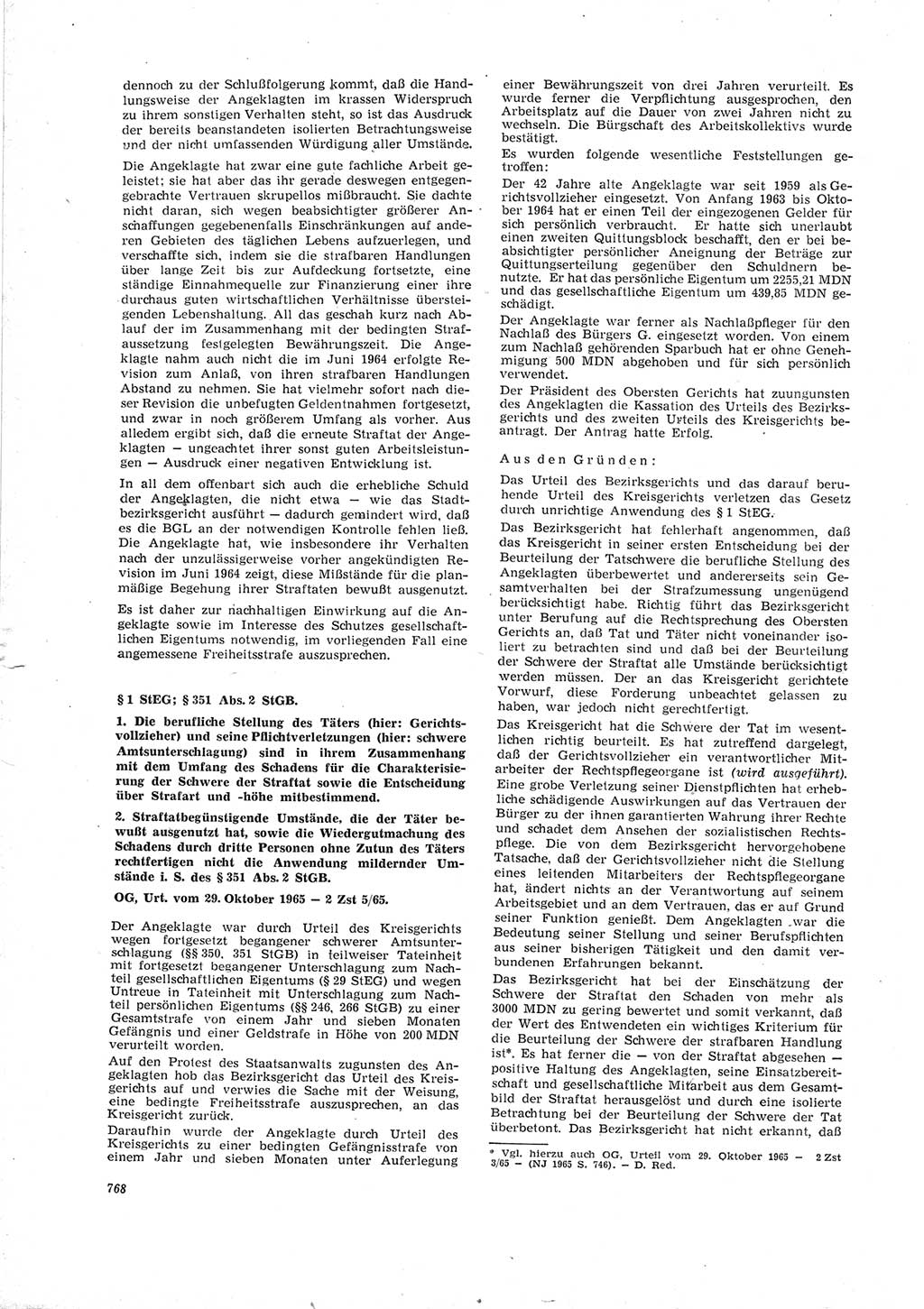 Neue Justiz (NJ), Zeitschrift für Recht und Rechtswissenschaft [Deutsche Demokratische Republik (DDR)], 19. Jahrgang 1965, Seite 768 (NJ DDR 1965, S. 768)