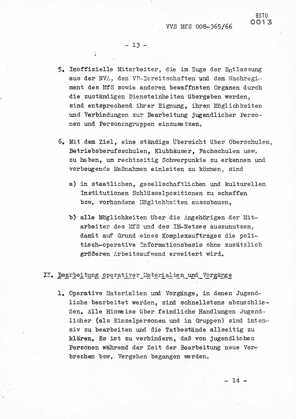 Dienstanweisung Nr. 4/66 zur politisch-operativen Bekämpfung der politisch-ideologischen Diversion und Untergrundtätigkeit unter jugendlichen Personenkreisen in der DDR, Deutsche Demokratische Republik (DDR), Ministerium für Staatssicherheit (MfS), Der Minister (Generaloberst Erich Mielke), Vertrauliche Verschlußsache (VVS) 365/66, Berlin 1966, Blatt 13 (DA 4/66 DDR MfS Min. VVS 365/66 1966, Bl. 13)