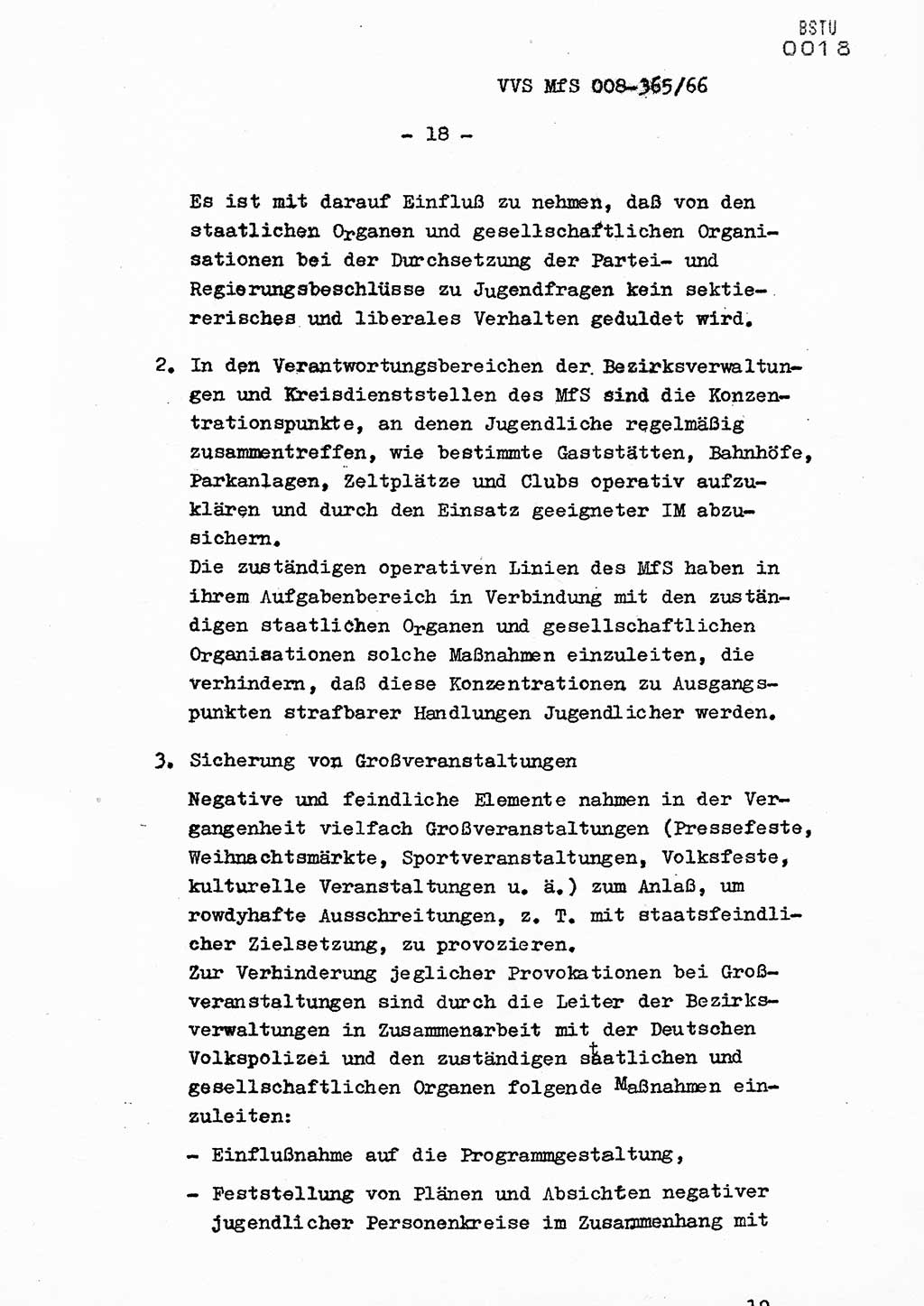 Dienstanweisung Nr. 4/66 zur politisch-operativen Bekämpfung der politisch-ideologischen Diversion und Untergrundtätigkeit unter jugendlichen Personenkreisen in der DDR, Deutsche Demokratische Republik (DDR), Ministerium für Staatssicherheit (MfS), Der Minister (Generaloberst Erich Mielke), Vertrauliche Verschlußsache (VVS) 365/66, Berlin 1966, Blatt 18 (DA 4/66 DDR MfS Min. VVS 365/66 1966, Bl. 18)