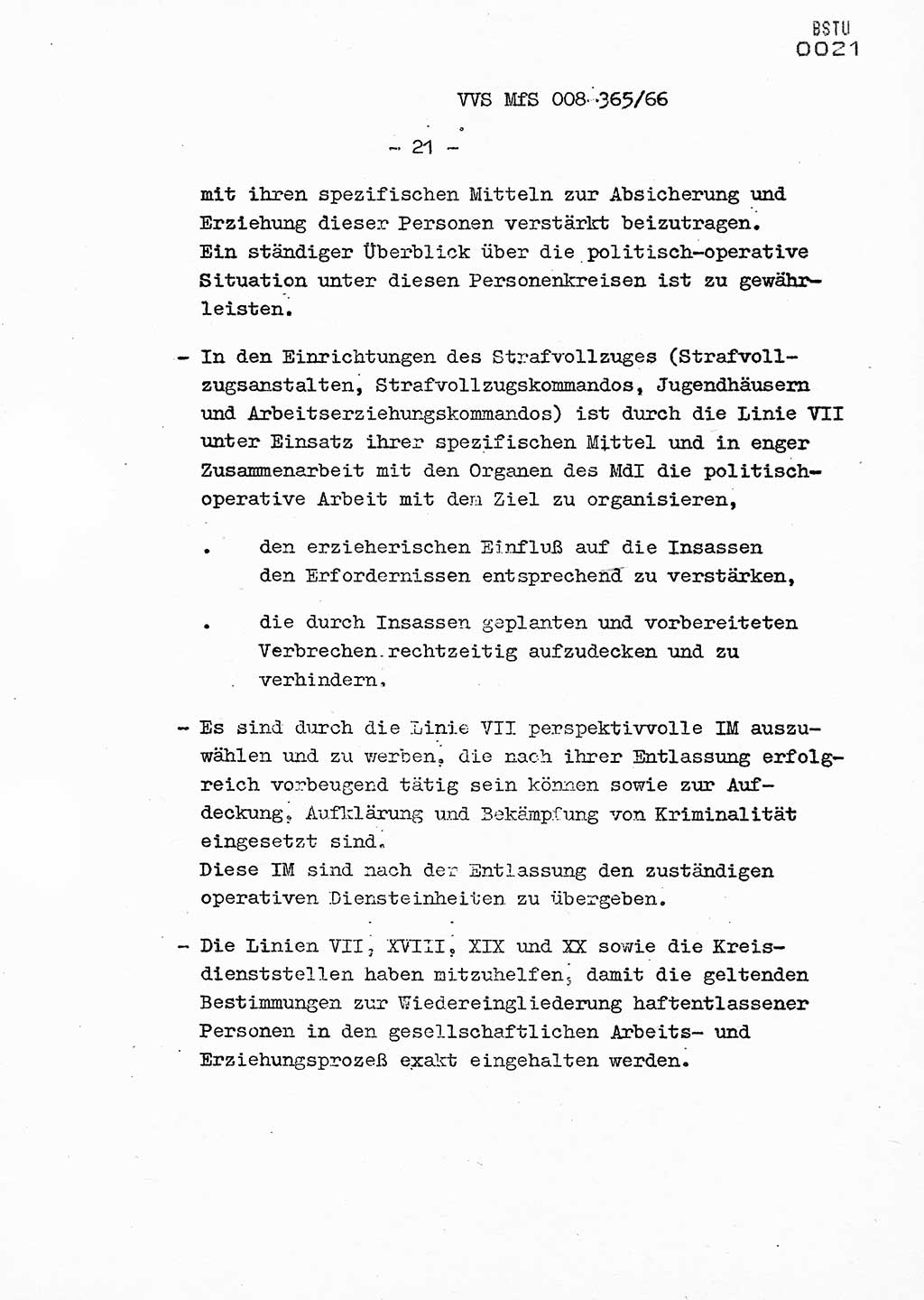 Dienstanweisung Nr. 4/66 zur politisch-operativen Bekämpfung der politisch-ideologischen Diversion und Untergrundtätigkeit unter jugendlichen Personenkreisen in der DDR, Deutsche Demokratische Republik (DDR), Ministerium für Staatssicherheit (MfS), Der Minister (Generaloberst Erich Mielke), Vertrauliche Verschlußsache (VVS) 365/66, Berlin 1966, Blatt 21 (DA 4/66 DDR MfS Min. VVS 365/66 1966, Bl. 21)