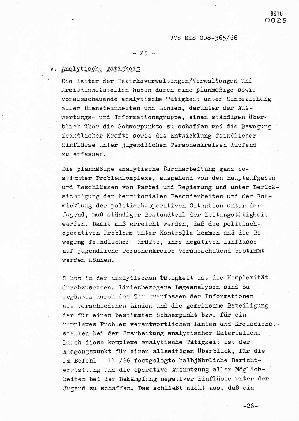 Dienstanweisung Nr. 4/66 zur politisch-operativen Bekämpfung der politisch-ideologischen Diversion und Untergrundtätigkeit unter jugendlichen Personenkreisen in der DDR, Deutsche Demokratische Republik (DDR), Ministerium für Staatssicherheit (MfS), Der Minister (Generaloberst Erich Mielke), Vertrauliche Verschlußsache (VVS) 365/66, Berlin 1966, Blatt 25 (DA 4/66 DDR MfS Min. VVS 365/66 1966, Bl. 25)