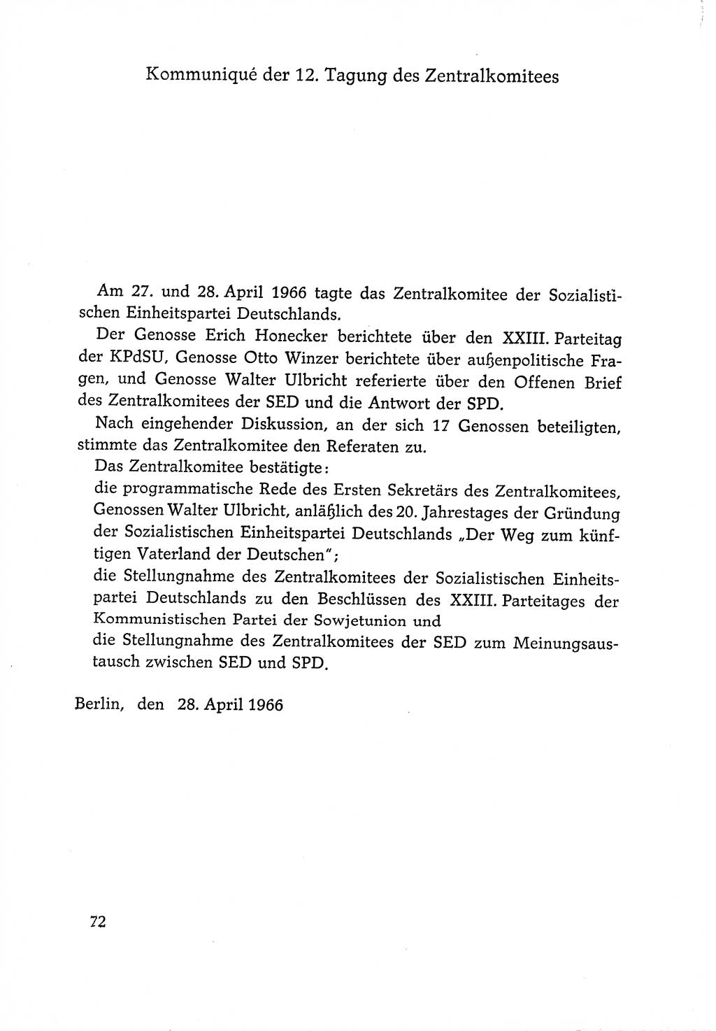 Dokumente der Sozialistischen Einheitspartei Deutschlands (SED) [Deutsche Demokratische Republik (DDR)] 1966-1967, Seite 72 (Dok. SED DDR 1966-1967, S. 72)