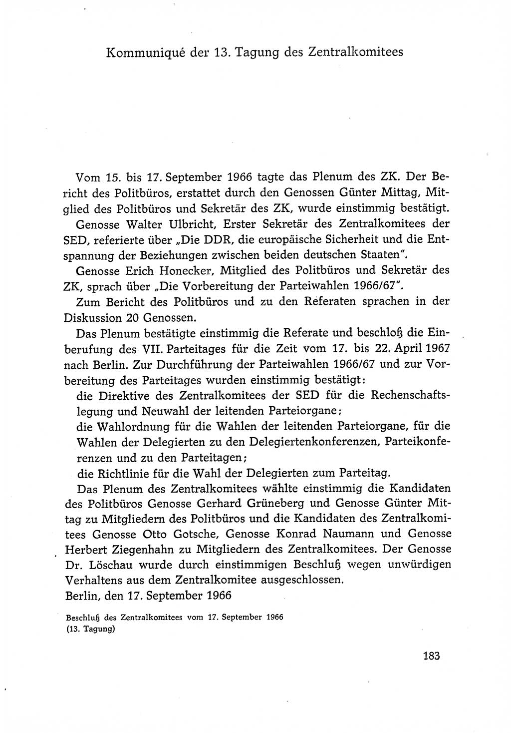 Dokumente der Sozialistischen Einheitspartei Deutschlands (SED) [Deutsche Demokratische Republik (DDR)] 1966-1967, Seite 183 (Dok. SED DDR 1966-1967, S. 183)