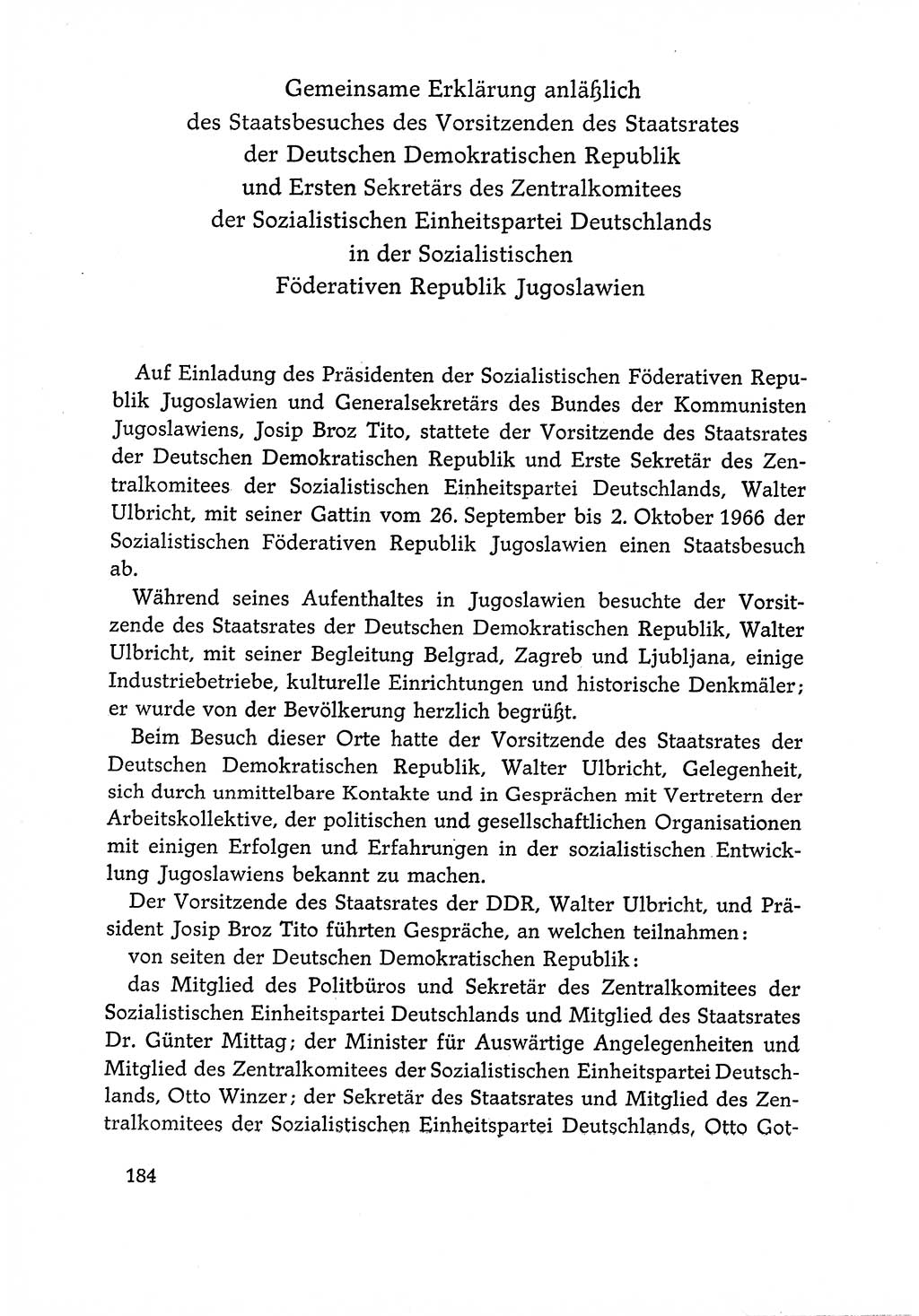 Dokumente der Sozialistischen Einheitspartei Deutschlands (SED) [Deutsche Demokratische Republik (DDR)] 1966-1967, Seite 184 (Dok. SED DDR 1966-1967, S. 184)