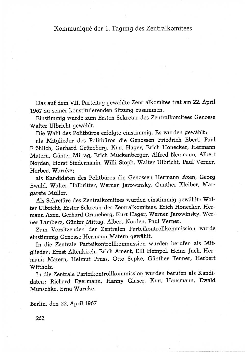 Dokumente der Sozialistischen Einheitspartei Deutschlands (SED) [Deutsche Demokratische Republik (DDR)] 1966-1967, Seite 262 (Dok. SED DDR 1966-1967, S. 262)