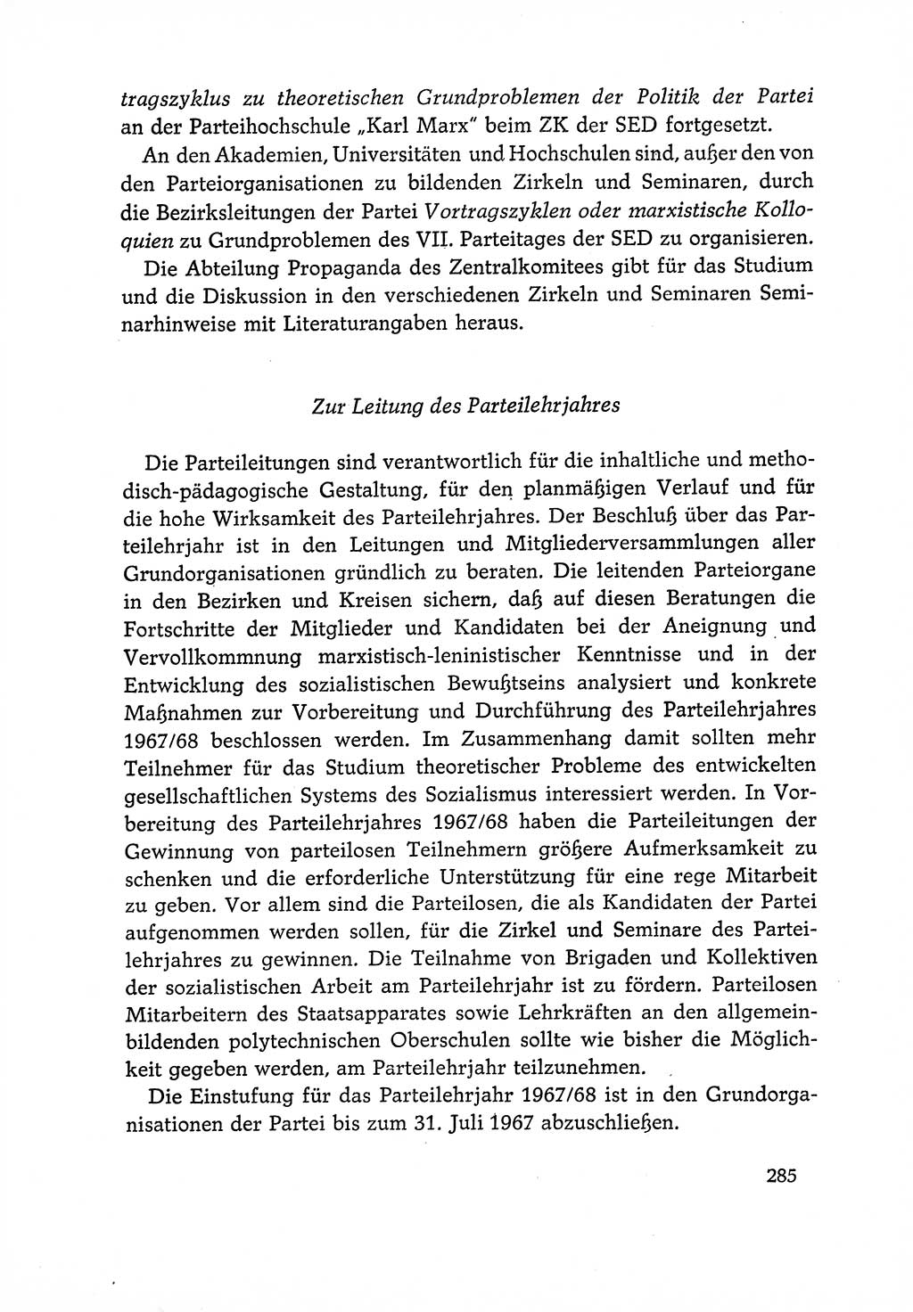 Dokumente der Sozialistischen Einheitspartei Deutschlands (SED) [Deutsche Demokratische Republik (DDR)] 1966-1967, Seite 285 (Dok. SED DDR 1966-1967, S. 285)