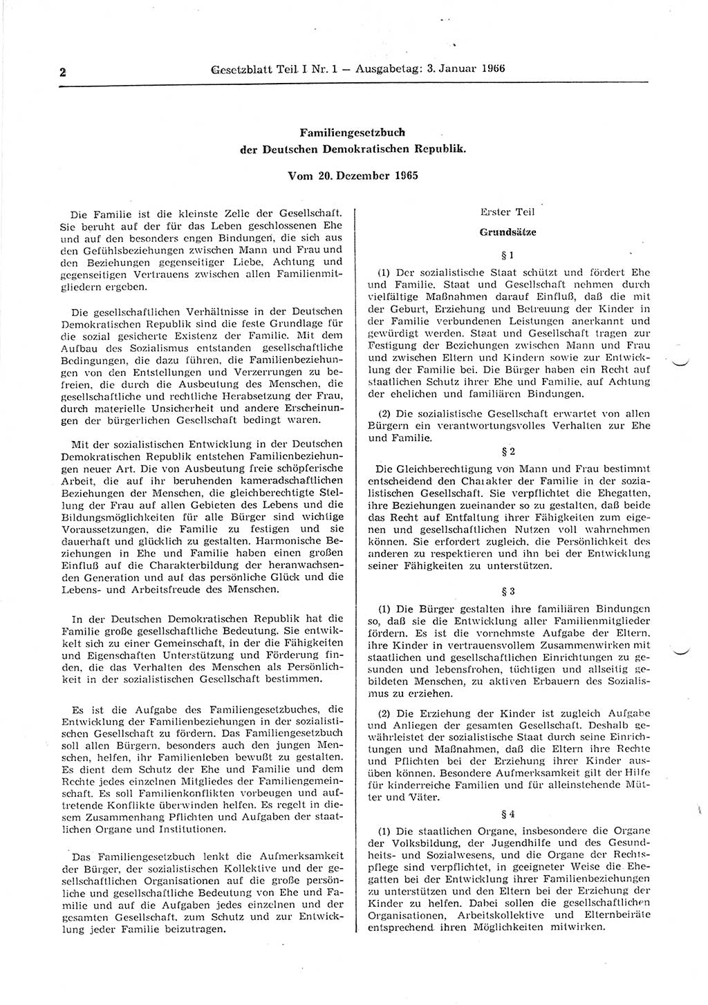 Gesetzblatt (GBl.) der Deutschen Demokratischen Republik (DDR) Teil Ⅰ 1966, Seite 2 (GBl. DDR Ⅰ 1966, S. 2)