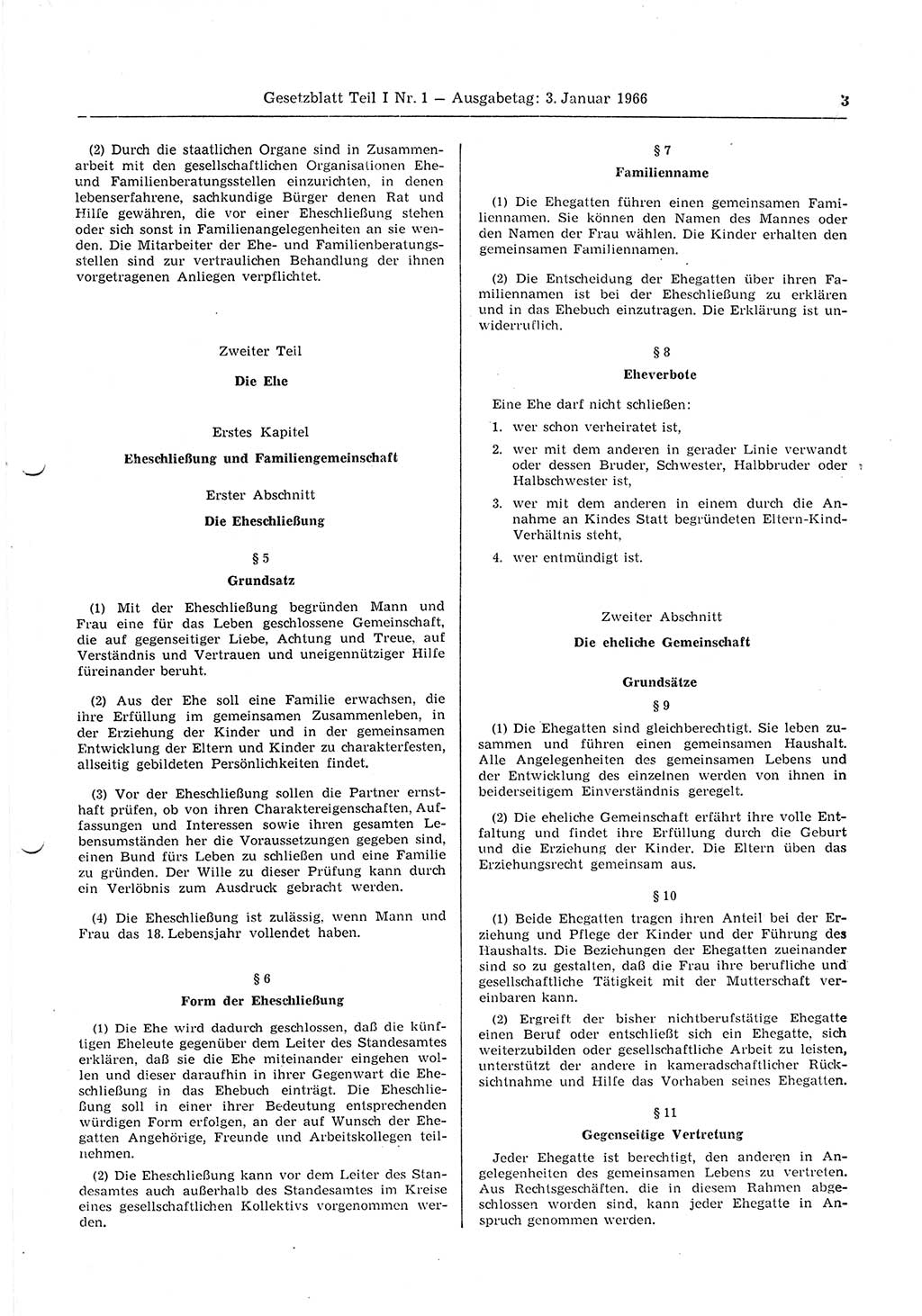 Gesetzblatt (GBl.) der Deutschen Demokratischen Republik (DDR) Teil Ⅰ 1966, Seite 3 (GBl. DDR Ⅰ 1966, S. 3)