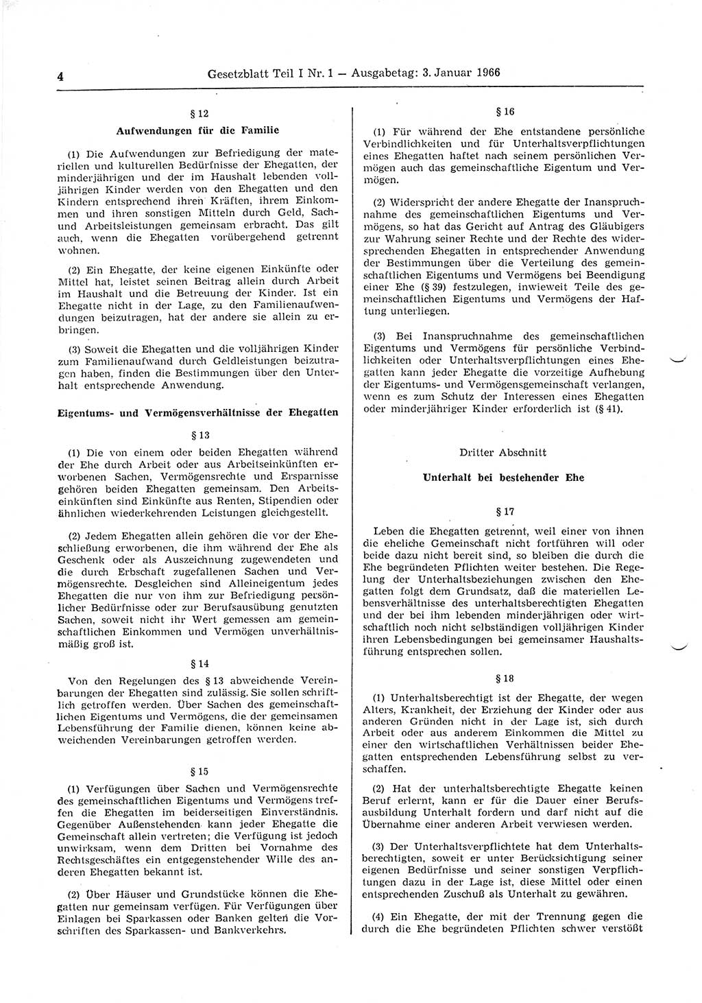 Gesetzblatt (GBl.) der Deutschen Demokratischen Republik (DDR) Teil Ⅰ 1966, Seite 4 (GBl. DDR Ⅰ 1966, S. 4)