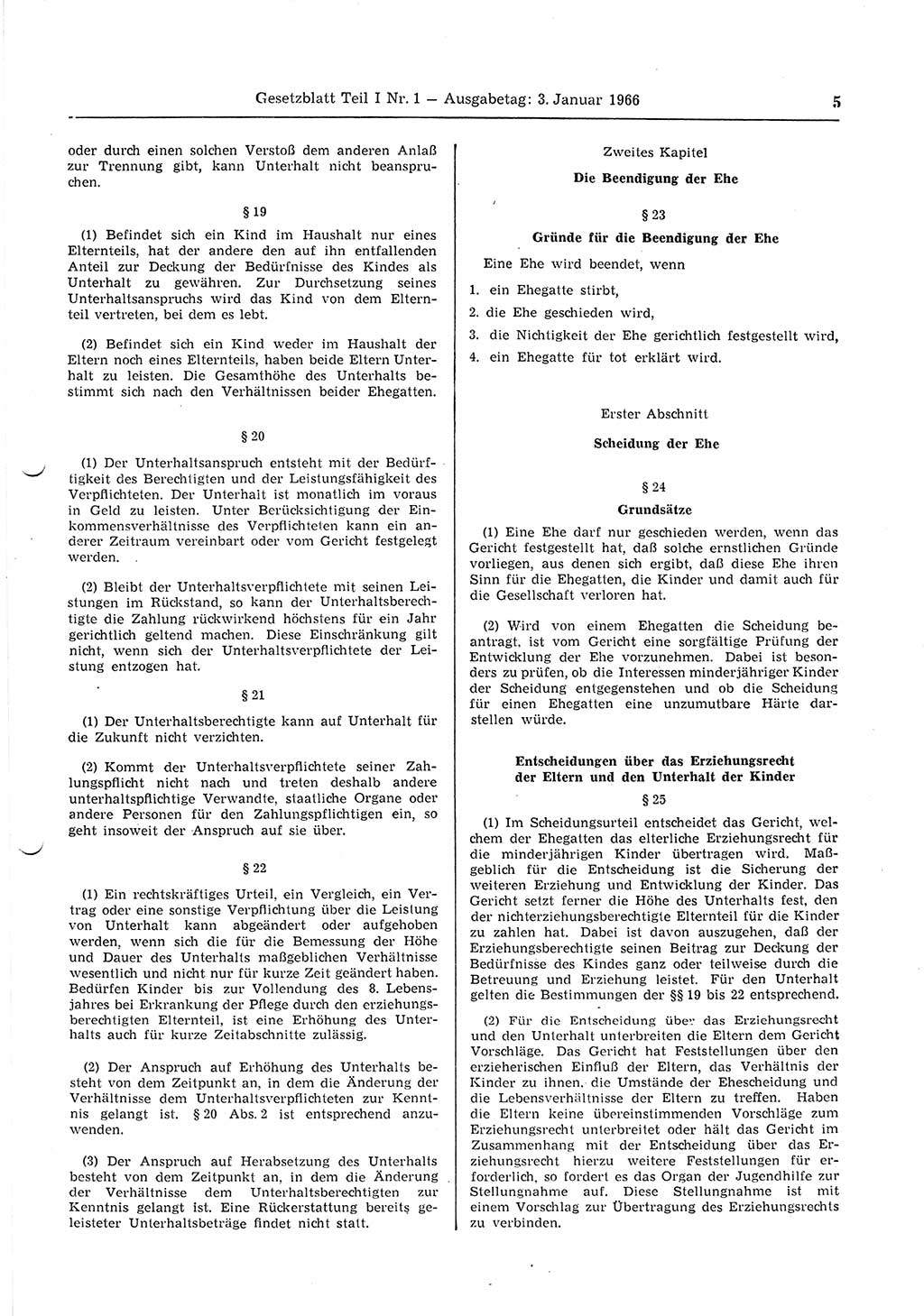 Gesetzblatt (GBl.) der Deutschen Demokratischen Republik (DDR) Teil Ⅰ 1966, Seite 5 (GBl. DDR Ⅰ 1966, S. 5)