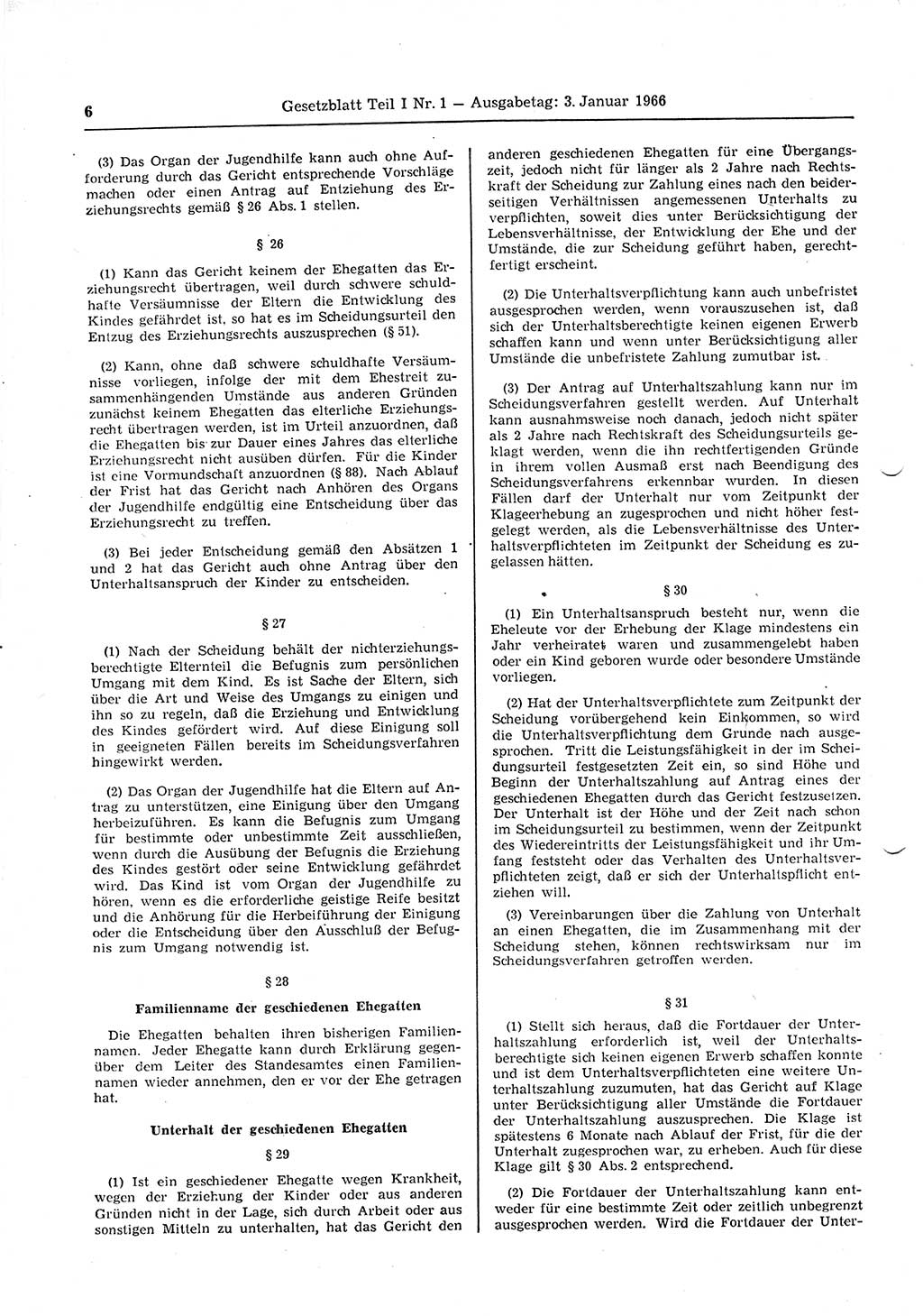 Gesetzblatt (GBl.) der Deutschen Demokratischen Republik (DDR) Teil Ⅰ 1966, Seite 6 (GBl. DDR Ⅰ 1966, S. 6)