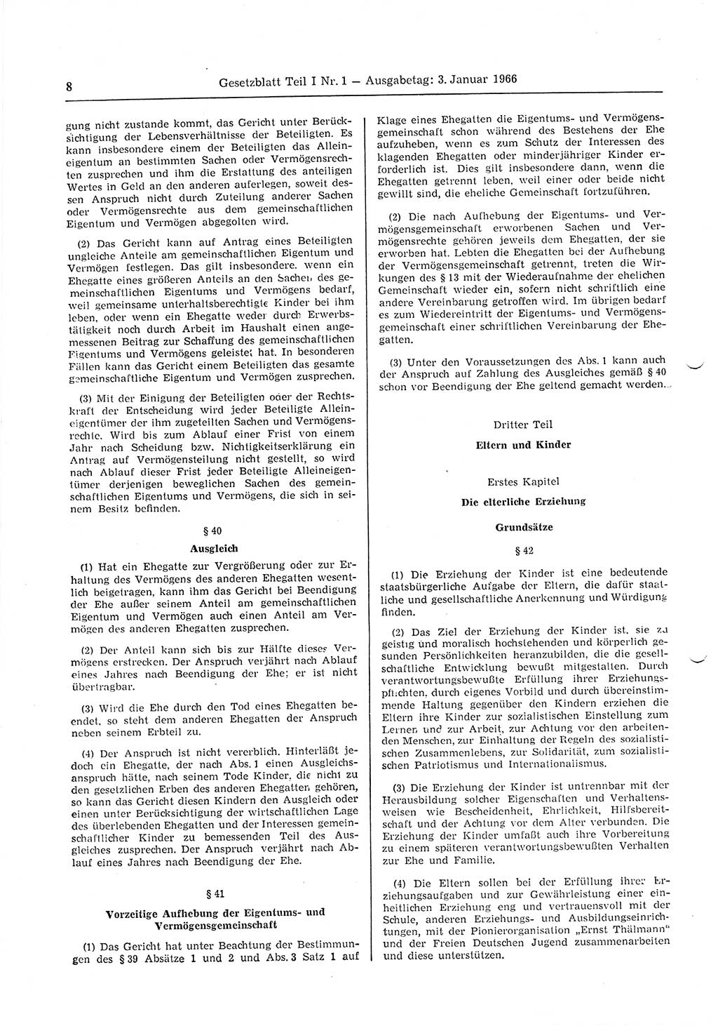 Gesetzblatt (GBl.) der Deutschen Demokratischen Republik (DDR) Teil Ⅰ 1966, Seite 8 (GBl. DDR Ⅰ 1966, S. 8)
