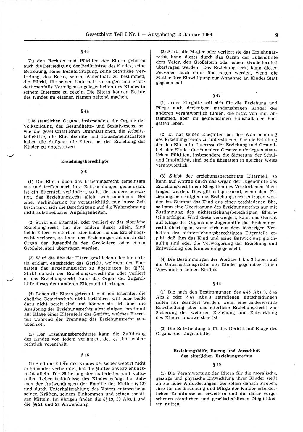 Gesetzblatt (GBl.) der Deutschen Demokratischen Republik (DDR) Teil Ⅰ 1966, Seite 9 (GBl. DDR Ⅰ 1966, S. 9)
