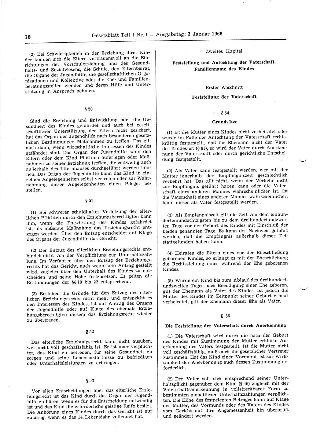 Gesetzblatt (GBl.) der Deutschen Demokratischen Republik (DDR) Teil Ⅰ 1966, Seite 10 (GBl. DDR Ⅰ 1966, S. 10)