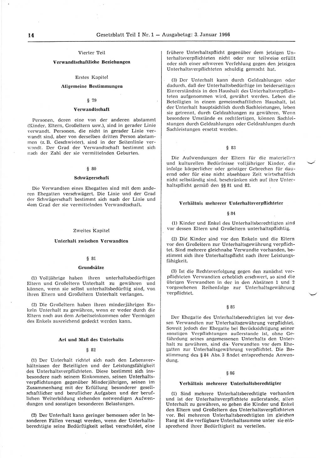 Gesetzblatt (GBl.) der Deutschen Demokratischen Republik (DDR) Teil Ⅰ 1966, Seite 14 (GBl. DDR Ⅰ 1966, S. 14)