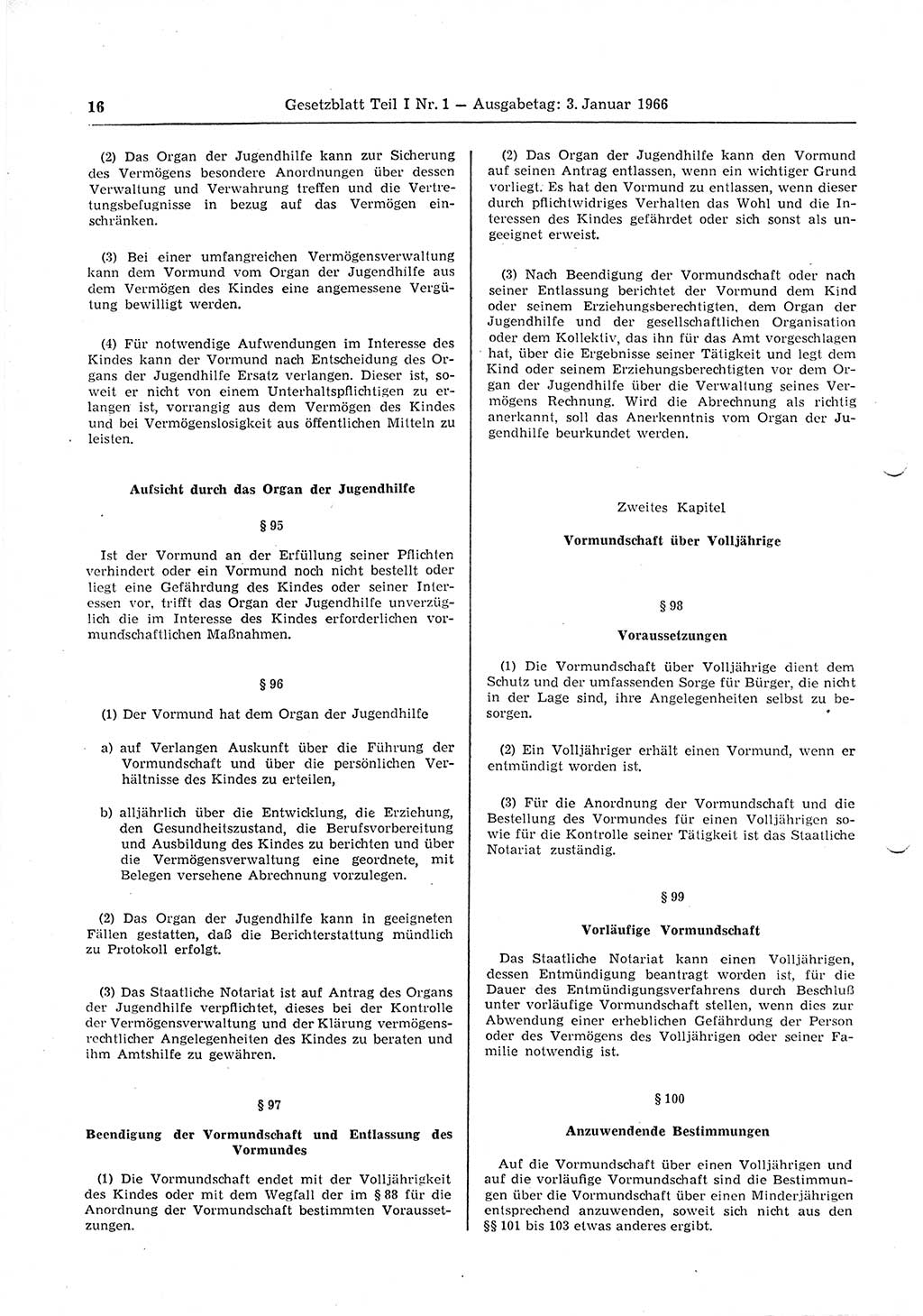Gesetzblatt (GBl.) der Deutschen Demokratischen Republik (DDR) Teil Ⅰ 1966, Seite 16 (GBl. DDR Ⅰ 1966, S. 16)