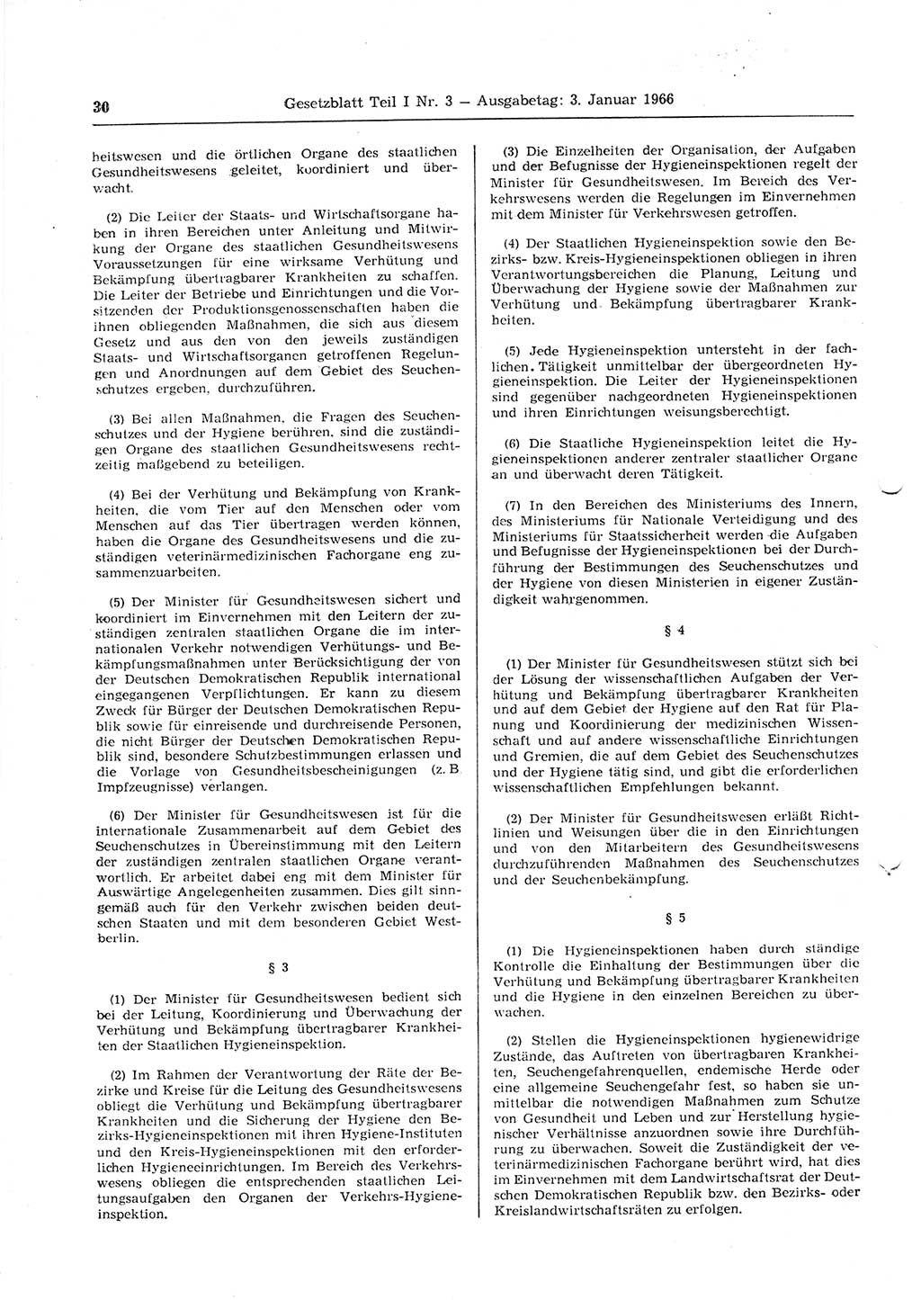 Gesetzblatt (GBl.) der Deutschen Demokratischen Republik (DDR) Teil Ⅰ 1966, Seite 30 (GBl. DDR Ⅰ 1966, S. 30)