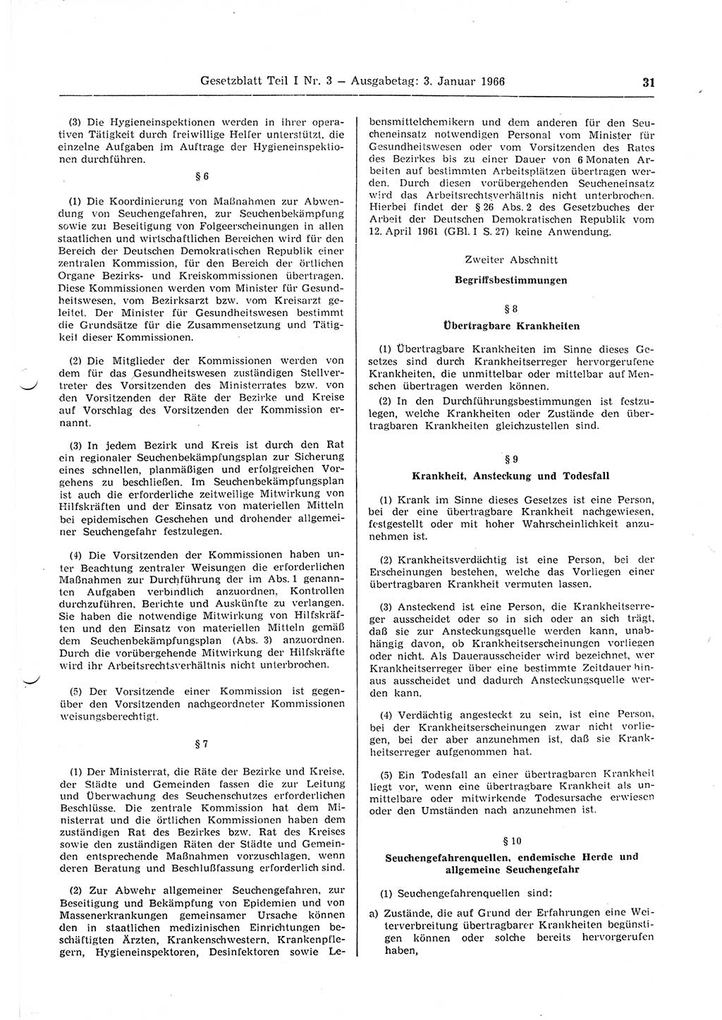 Gesetzblatt (GBl.) der Deutschen Demokratischen Republik (DDR) Teil Ⅰ 1966, Seite 31 (GBl. DDR Ⅰ 1966, S. 31)