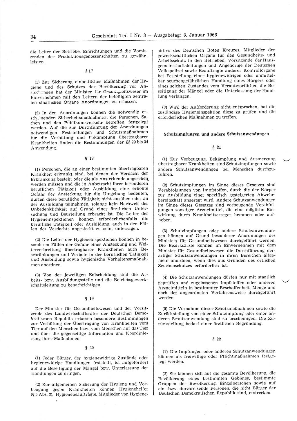 Gesetzblatt (GBl.) der Deutschen Demokratischen Republik (DDR) Teil Ⅰ 1966, Seite 34 (GBl. DDR Ⅰ 1966, S. 34)