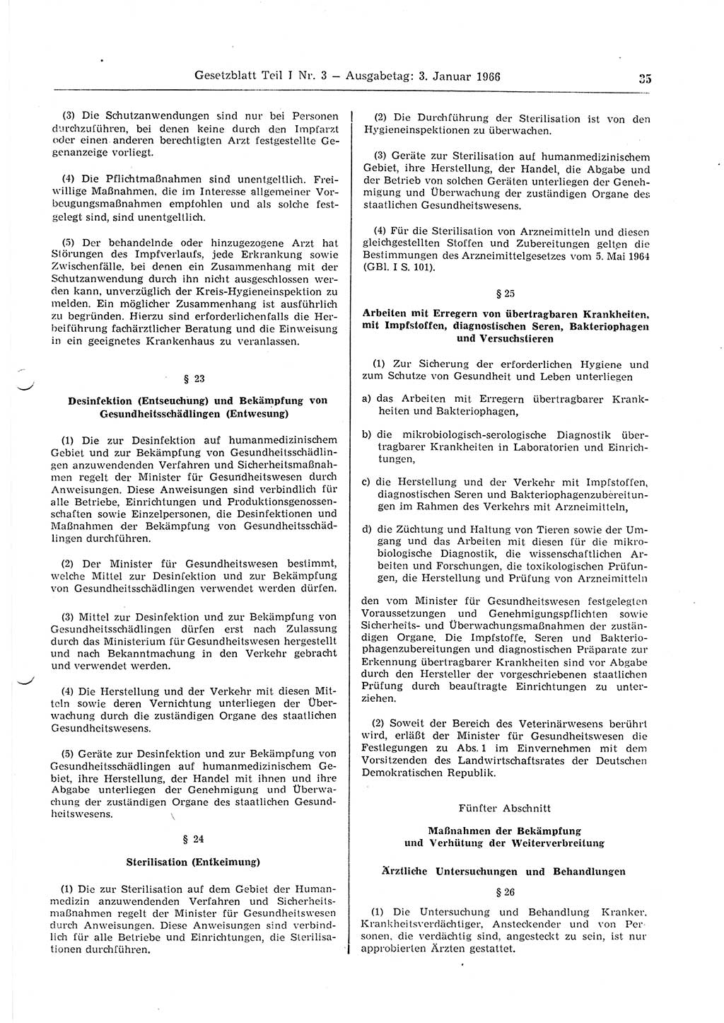 Gesetzblatt (GBl.) der Deutschen Demokratischen Republik (DDR) Teil Ⅰ 1966, Seite 35 (GBl. DDR Ⅰ 1966, S. 35)
