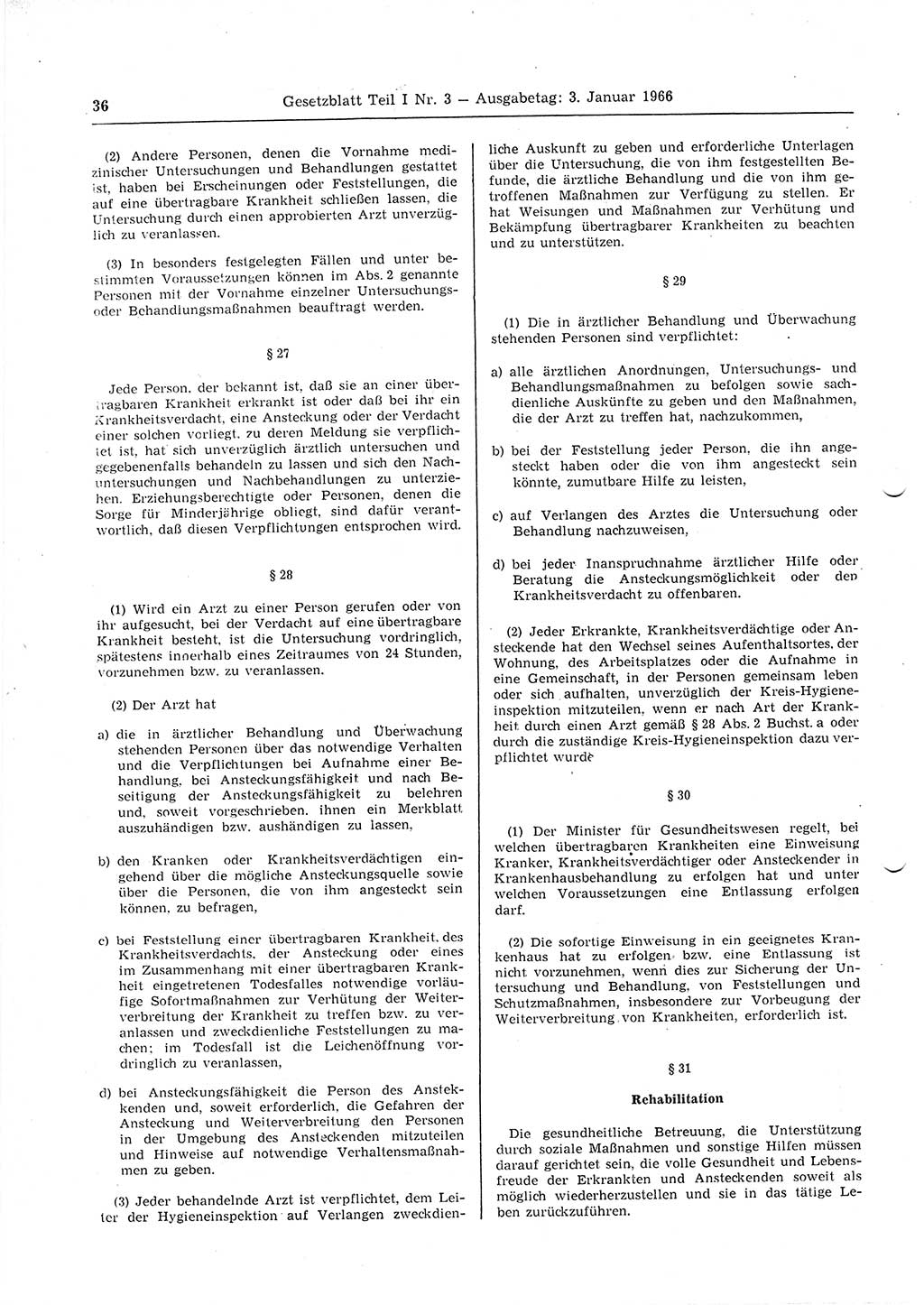 Gesetzblatt (GBl.) der Deutschen Demokratischen Republik (DDR) Teil Ⅰ 1966, Seite 36 (GBl. DDR Ⅰ 1966, S. 36)