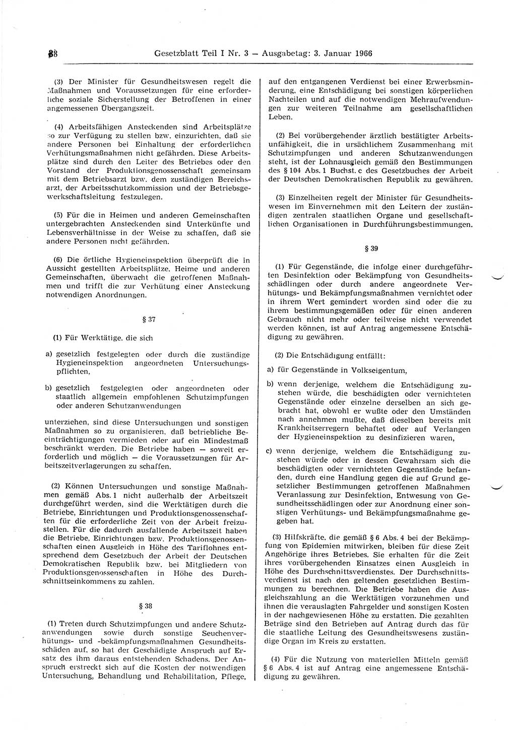 Gesetzblatt (GBl.) der Deutschen Demokratischen Republik (DDR) Teil Ⅰ 1966, Seite 38 (GBl. DDR Ⅰ 1966, S. 38)