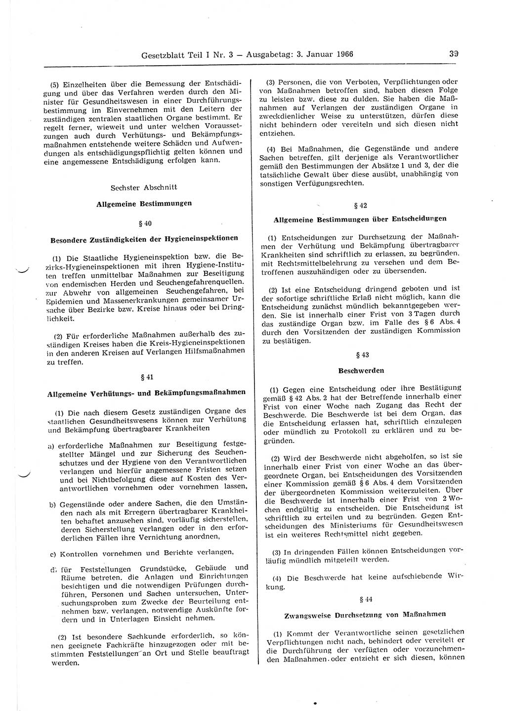 Gesetzblatt (GBl.) der Deutschen Demokratischen Republik (DDR) Teil Ⅰ 1966, Seite 39 (GBl. DDR Ⅰ 1966, S. 39)