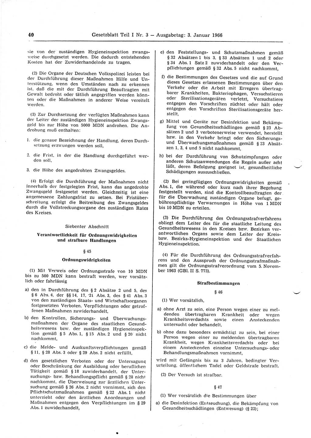Gesetzblatt (GBl.) der Deutschen Demokratischen Republik (DDR) Teil Ⅰ 1966, Seite 40 (GBl. DDR Ⅰ 1966, S. 40)