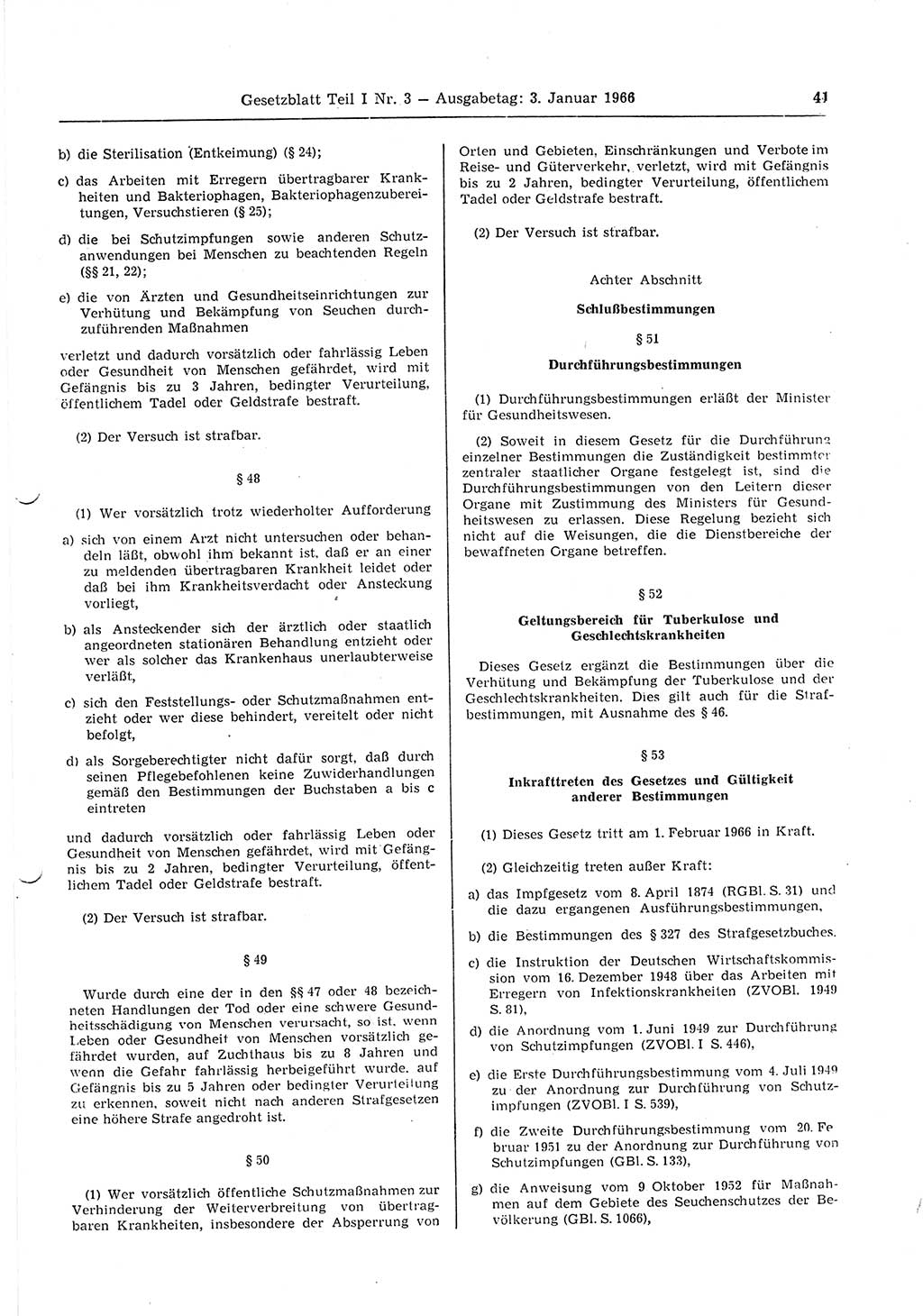 Gesetzblatt (GBl.) der Deutschen Demokratischen Republik (DDR) Teil Ⅰ 1966, Seite 41 (GBl. DDR Ⅰ 1966, S. 41)