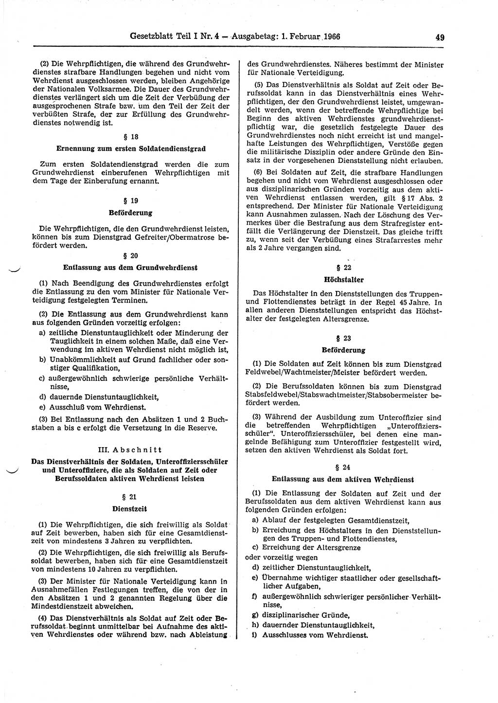 Gesetzblatt (GBl.) der Deutschen Demokratischen Republik (DDR) Teil Ⅰ 1966, Seite 49 (GBl. DDR Ⅰ 1966, S. 49)