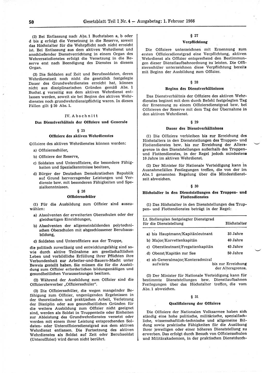 Gesetzblatt (GBl.) der Deutschen Demokratischen Republik (DDR) Teil Ⅰ 1966, Seite 50 (GBl. DDR Ⅰ 1966, S. 50)