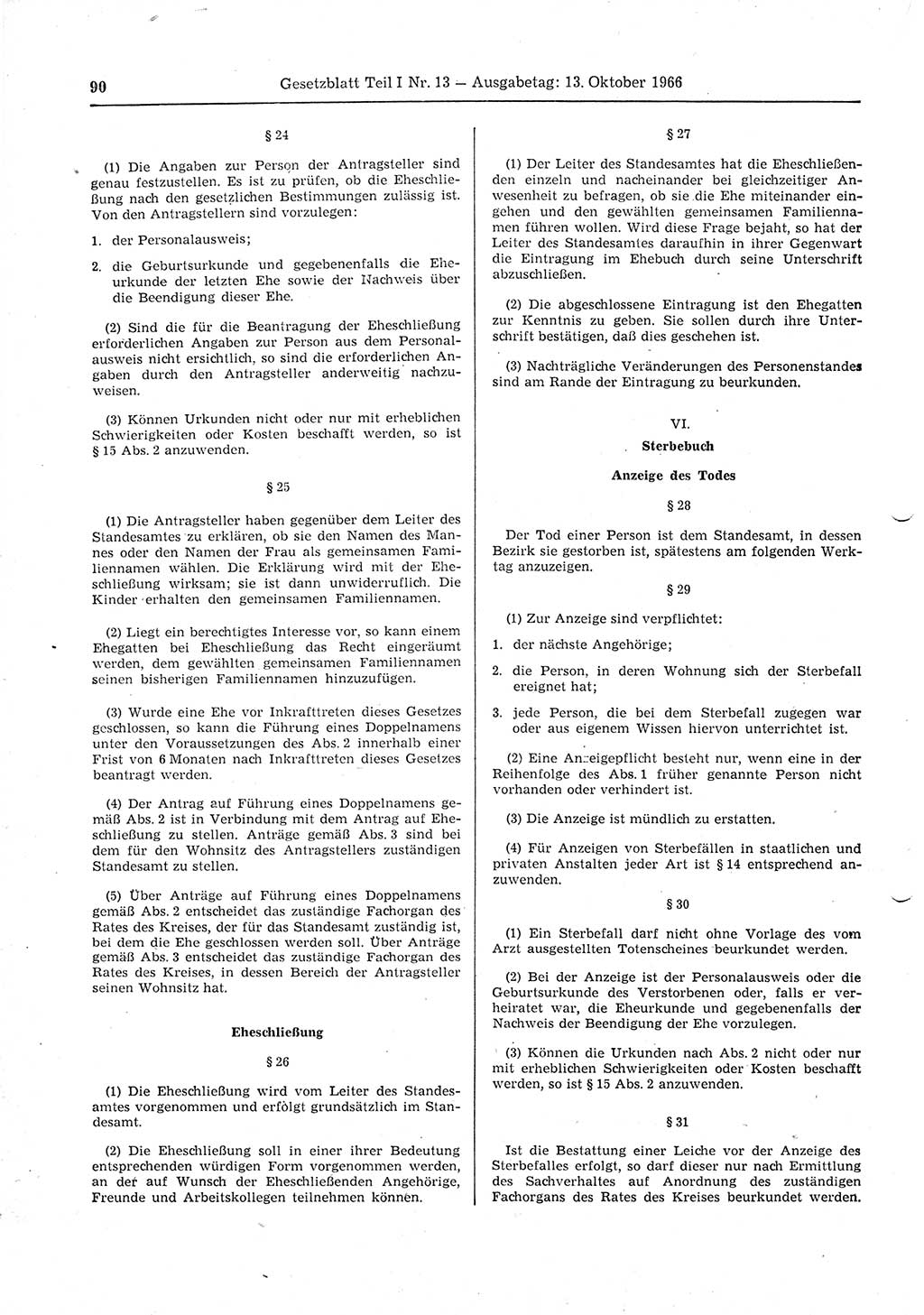 Gesetzblatt (GBl.) der Deutschen Demokratischen Republik (DDR) Teil Ⅰ 1966, Seite 90 (GBl. DDR Ⅰ 1966, S. 90)