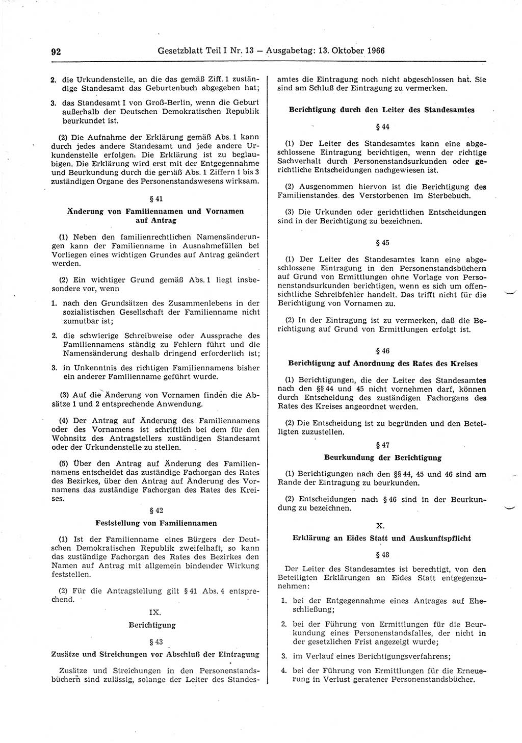 Gesetzblatt (GBl.) der Deutschen Demokratischen Republik (DDR) Teil Ⅰ 1966, Seite 92 (GBl. DDR Ⅰ 1966, S. 92)