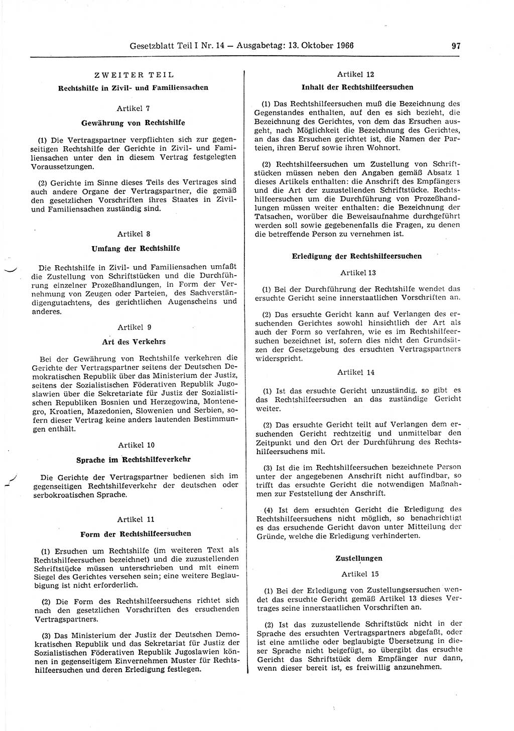 Gesetzblatt (GBl.) der Deutschen Demokratischen Republik (DDR) Teil Ⅰ 1966, Seite 97 (GBl. DDR Ⅰ 1966, S. 97)