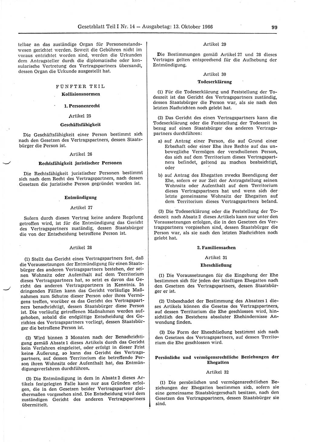 Gesetzblatt (GBl.) der Deutschen Demokratischen Republik (DDR) Teil Ⅰ 1966, Seite 99 (GBl. DDR Ⅰ 1966, S. 99)