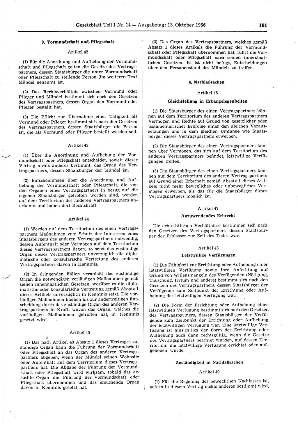 Gesetzblatt (GBl.) der Deutschen Demokratischen Republik (DDR) Teil Ⅰ 1966, Seite 101 (GBl. DDR Ⅰ 1966, S. 101)