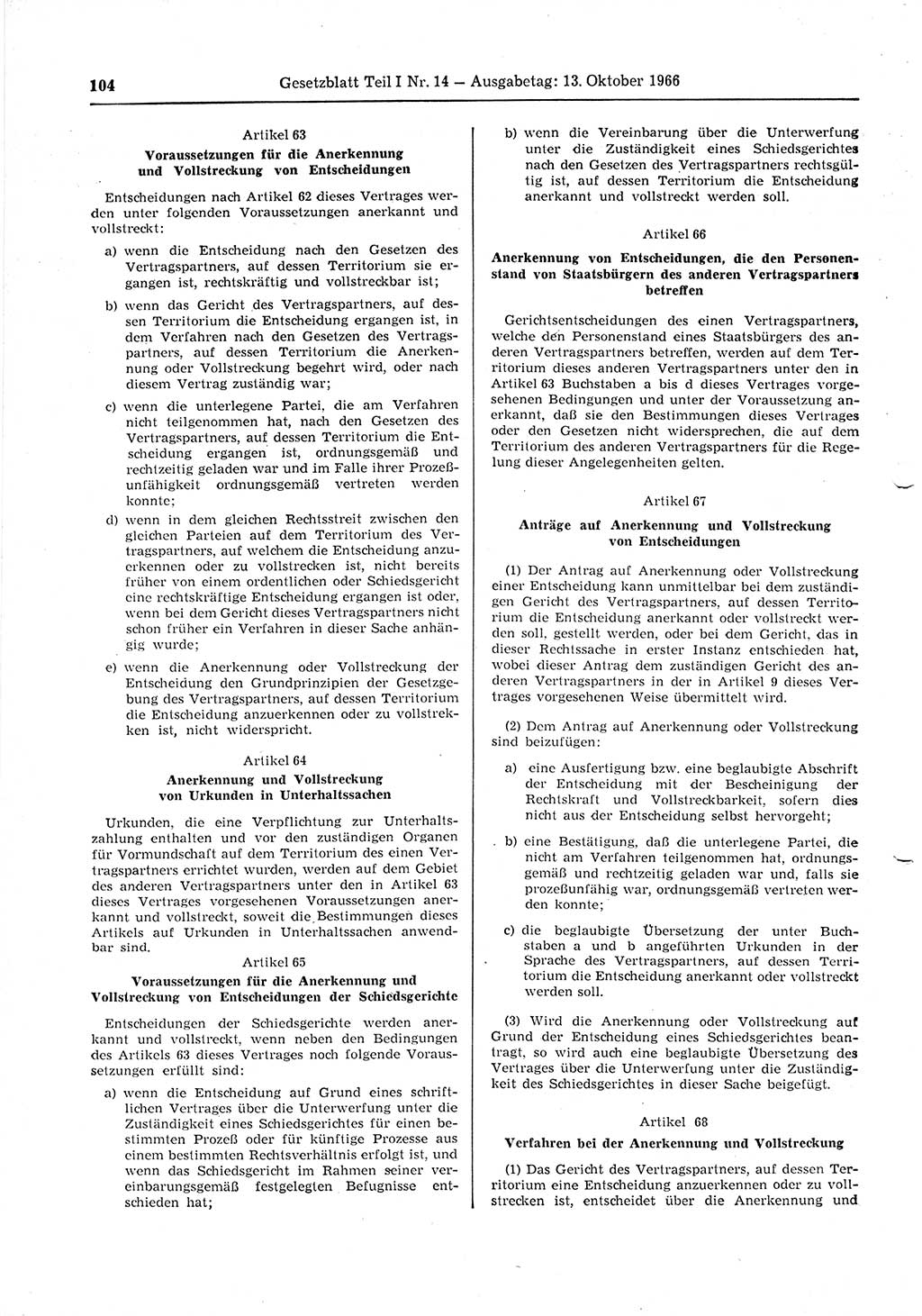 Gesetzblatt (GBl.) der Deutschen Demokratischen Republik (DDR) Teil Ⅰ 1966, Seite 104 (GBl. DDR Ⅰ 1966, S. 104)