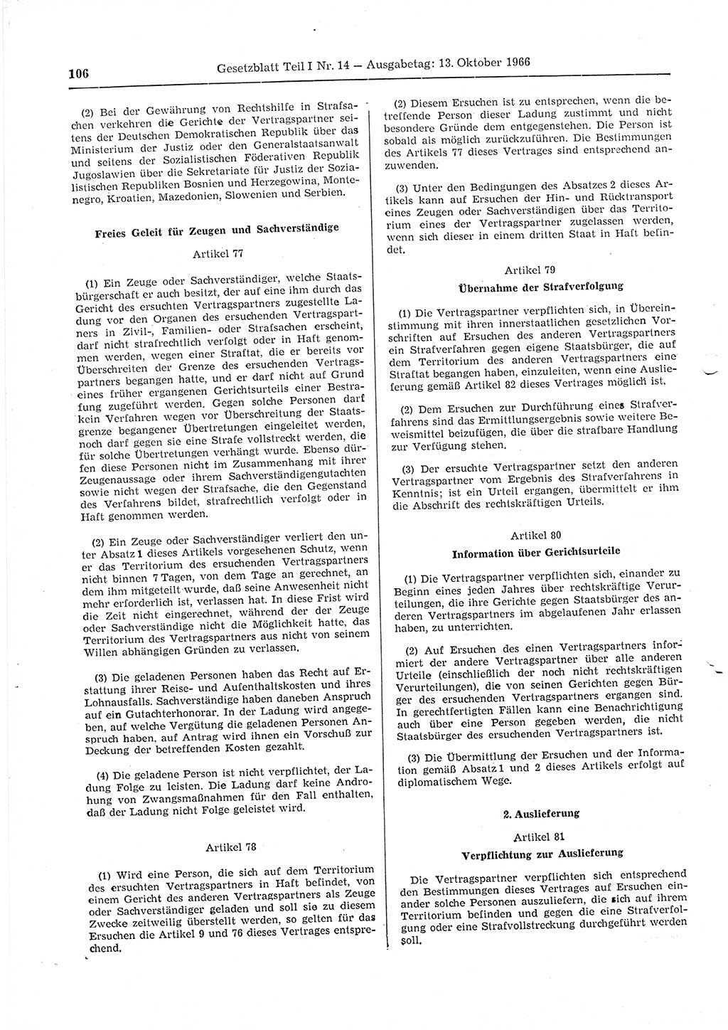 Gesetzblatt (GBl.) der Deutschen Demokratischen Republik (DDR) Teil Ⅰ 1966, Seite 106 (GBl. DDR Ⅰ 1966, S. 106)